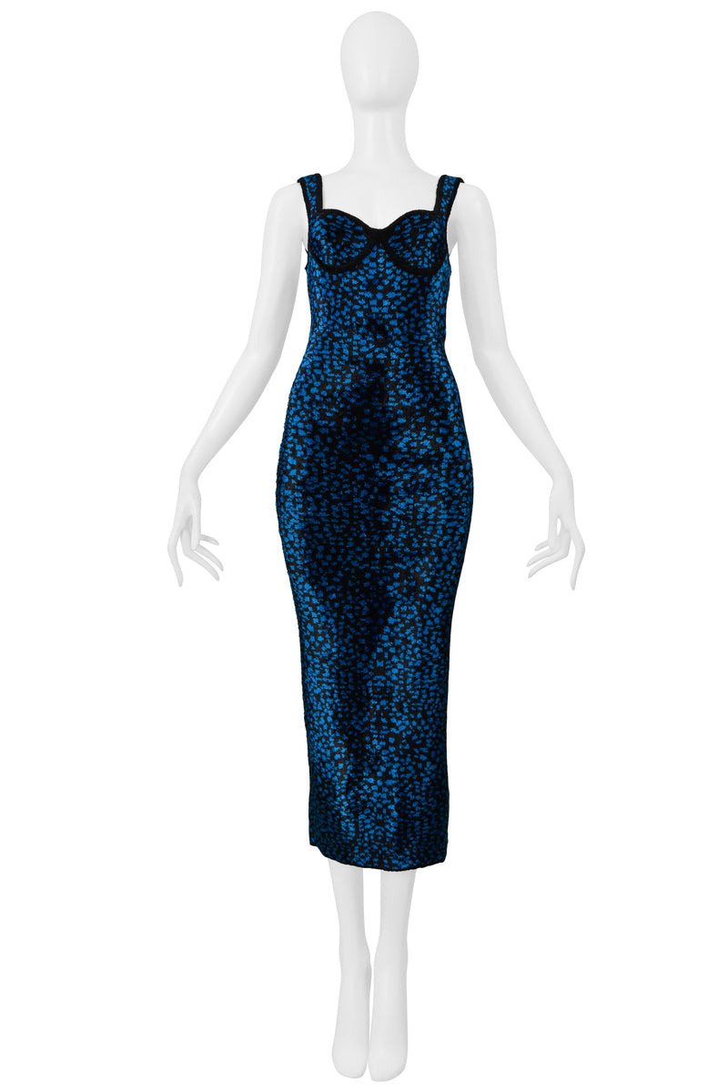 LANVIN BLUE AND BLACK CHENILLE LEOPARD DRESS