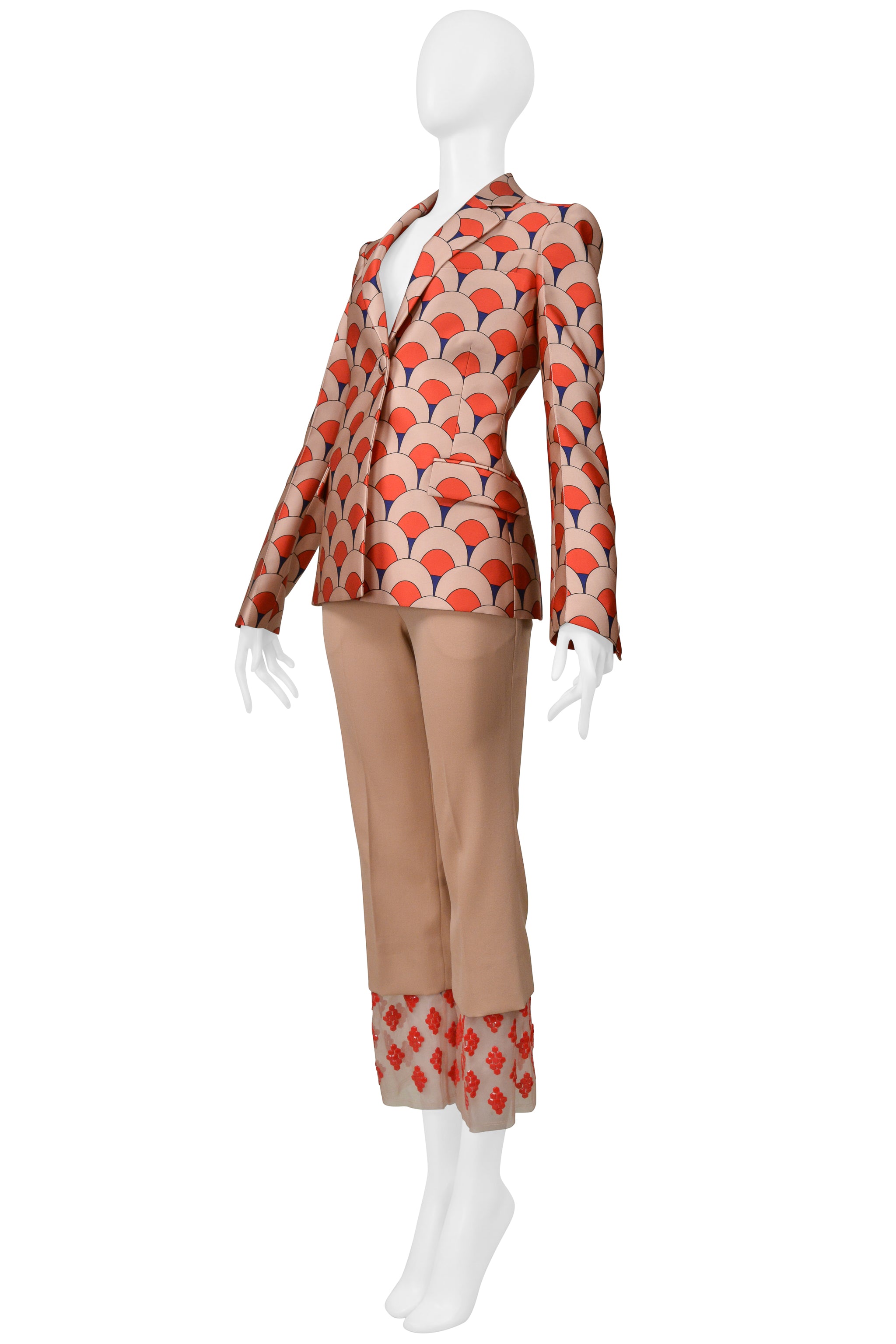 LANVIN PEACH & RED PRINT JACKET AND PANT SUIT ENSEMBLE NWTS 2022
