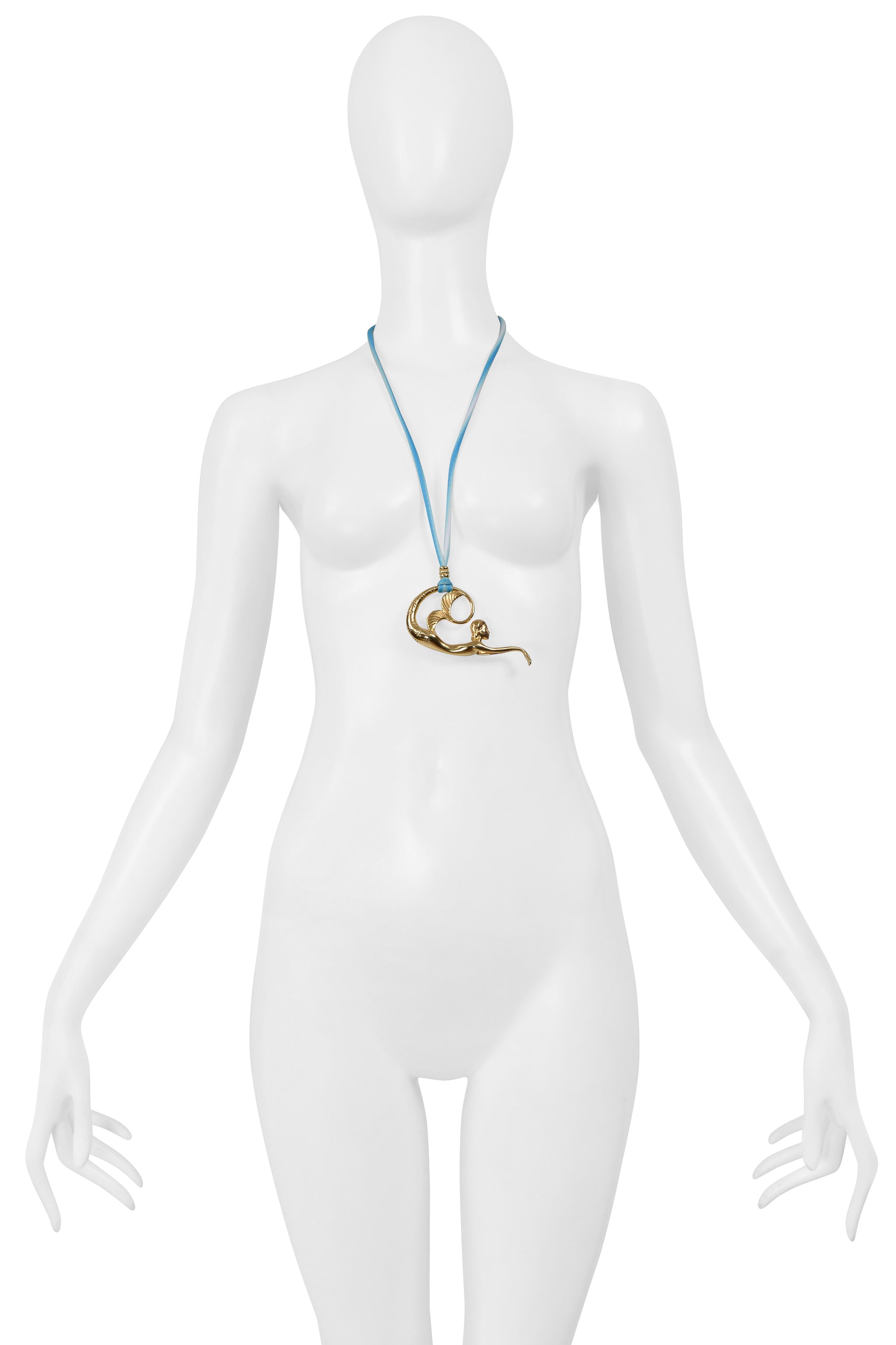LANVIN GOLD MERMAID NECKLACE WITH BLUE CORD
