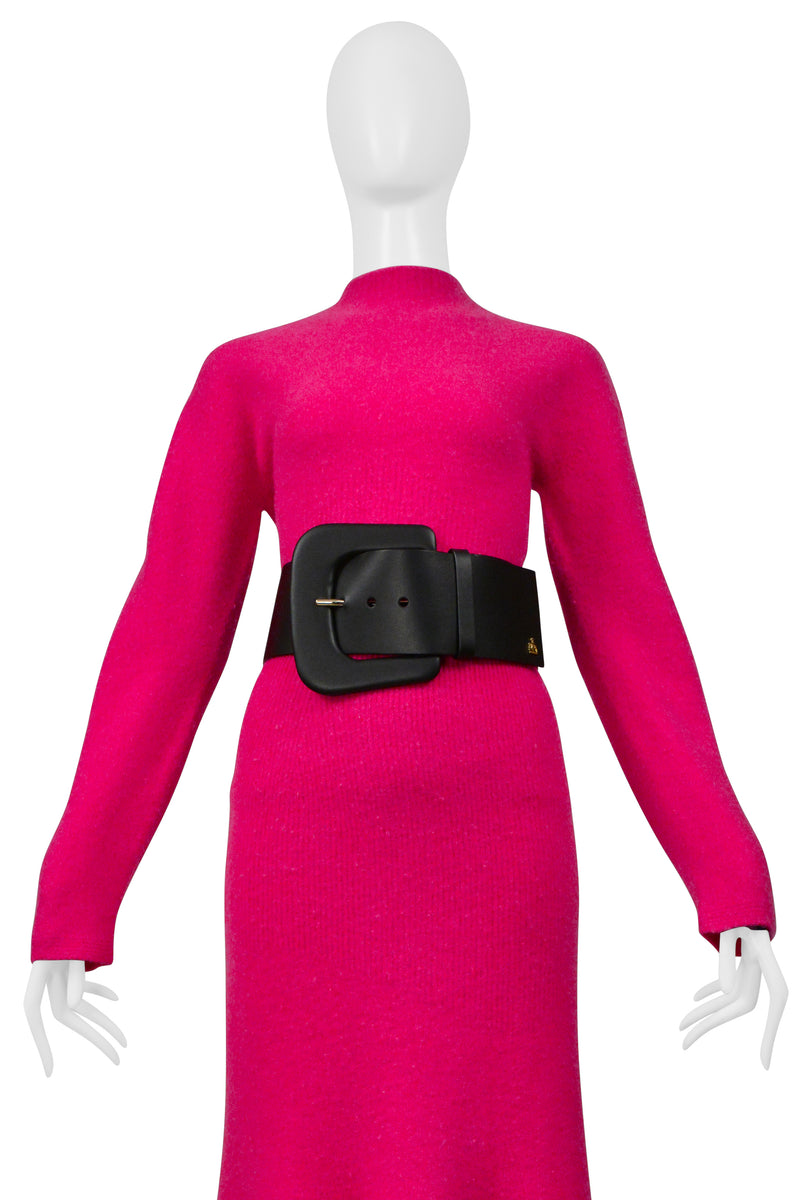 LANVIN PINK SWEATER AND SKIRT ENSEMBLE WITH OVERSIZED BLACK BELT