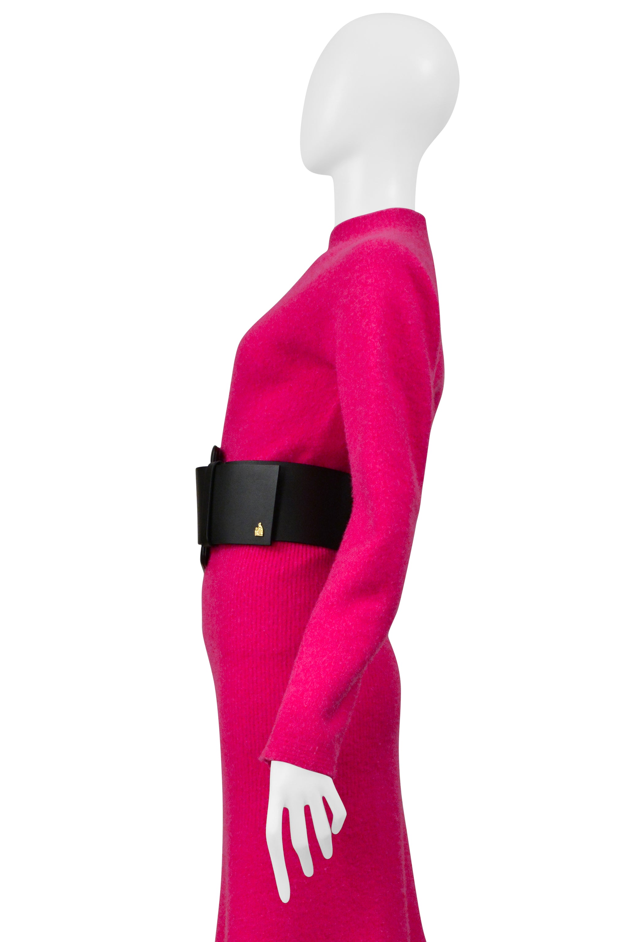 LANVIN PINK SWEATER AND SKIRT ENSEMBLE WITH OVERSIZED BLACK BELT