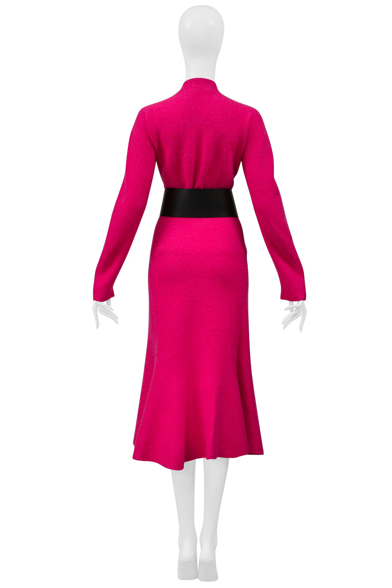 LANVIN PINK SWEATER AND SKIRT ENSEMBLE WITH OVERSIZED BLACK BELT