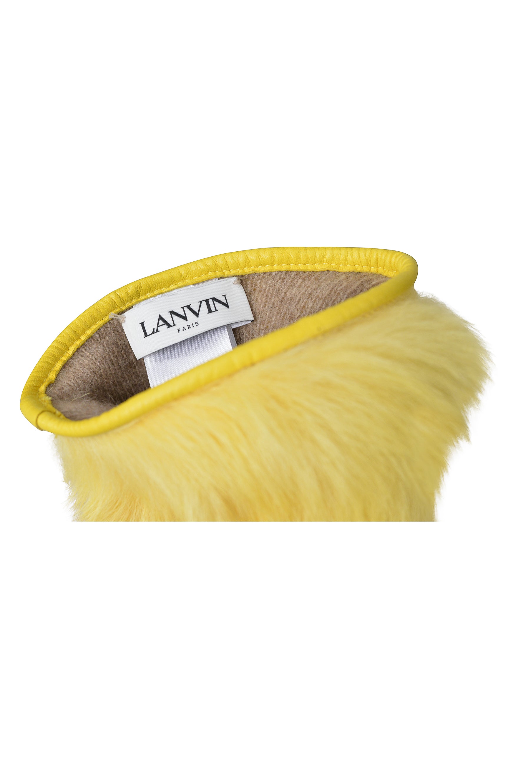 LANVIN YELLOW LEATHER & FUR MITTENS