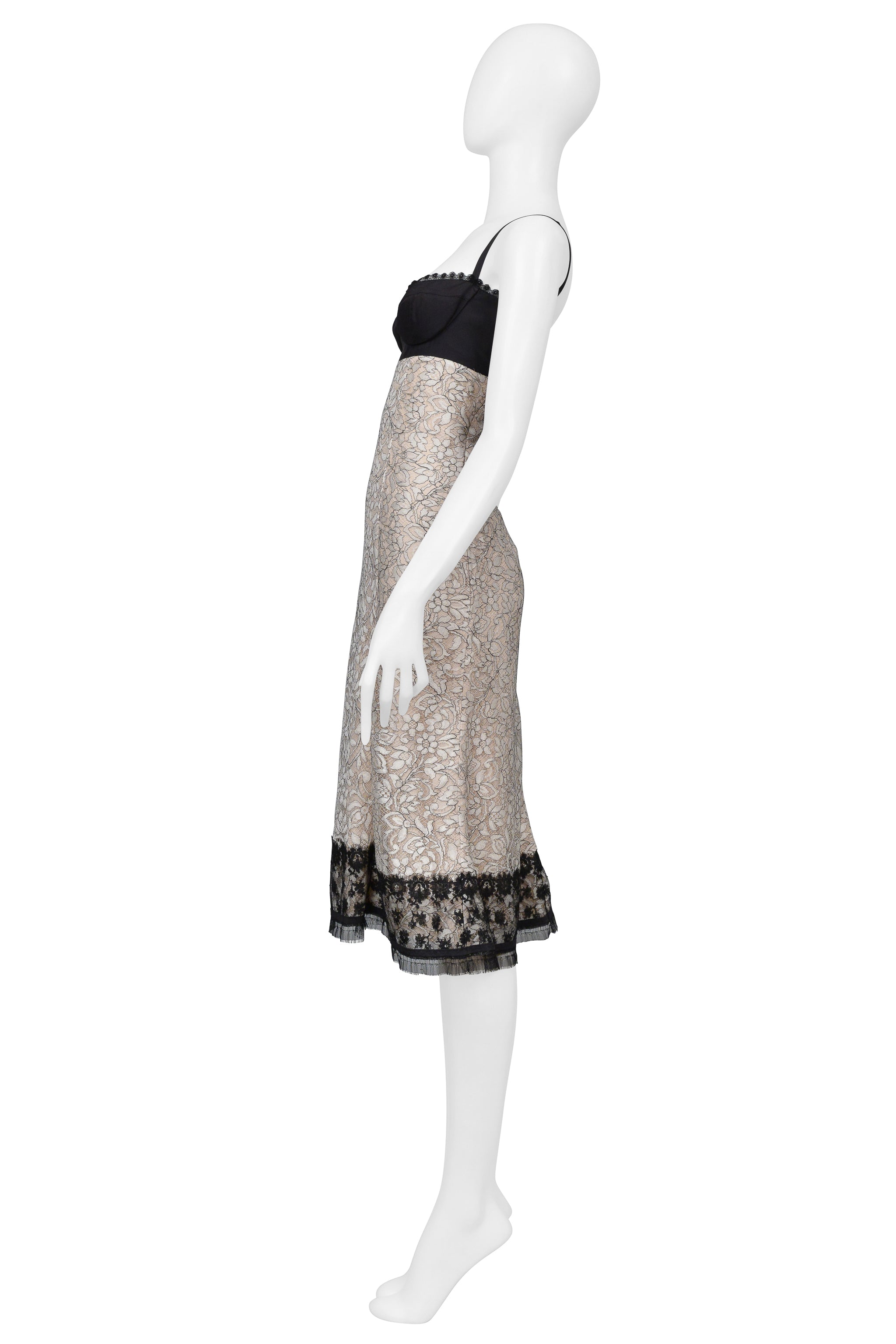 LA PERLA BLACK & IVORY LACE BUSTIER MIDI DRESS 2006