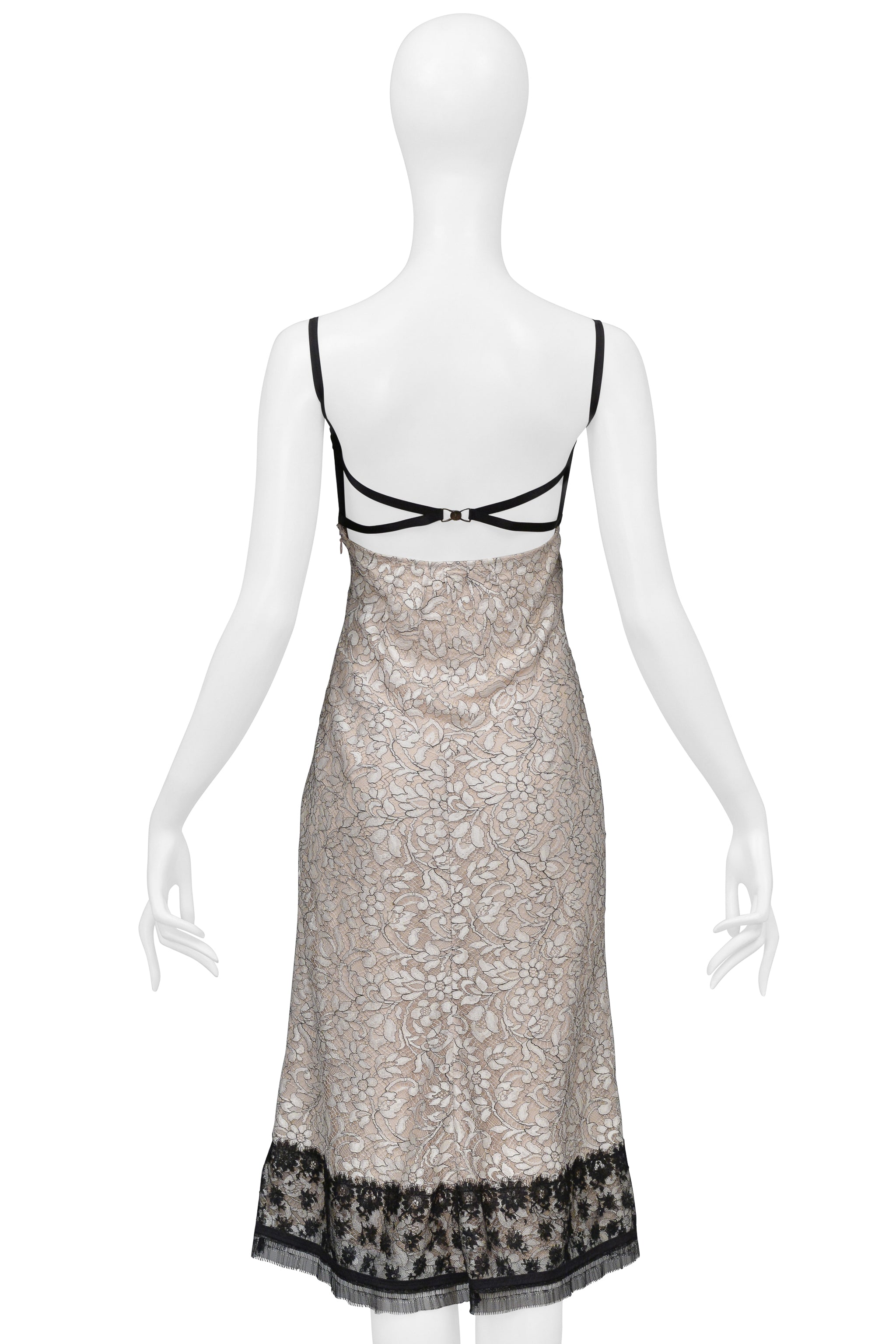 LA PERLA BLACK & IVORY LACE BUSTIER MIDI DRESS 2006