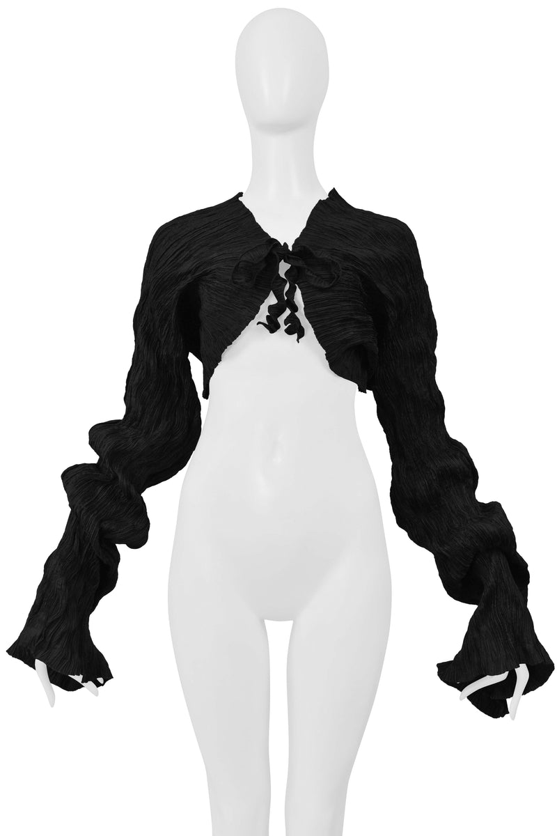 LEIKO STUDIO BLACK PLEATED CRINKLE SLEEVES WITH TIES