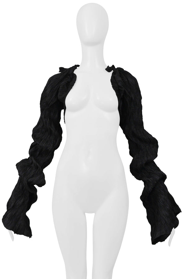 LEIKO STUDIO BLACK PLEATED CRINKLE SLEEVES WITH TIES