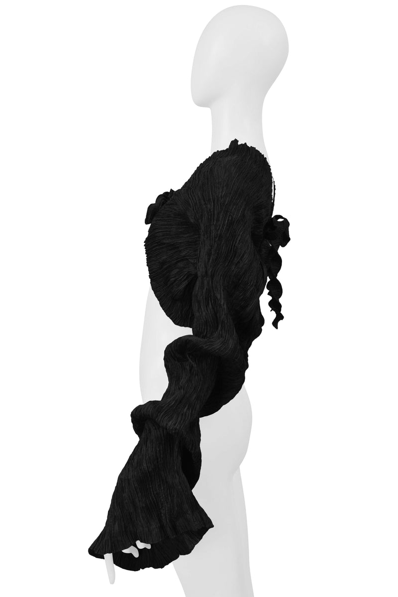 LEIKO STUDIO BLACK PLEATED CRINKLE SLEEVES WITH TIES