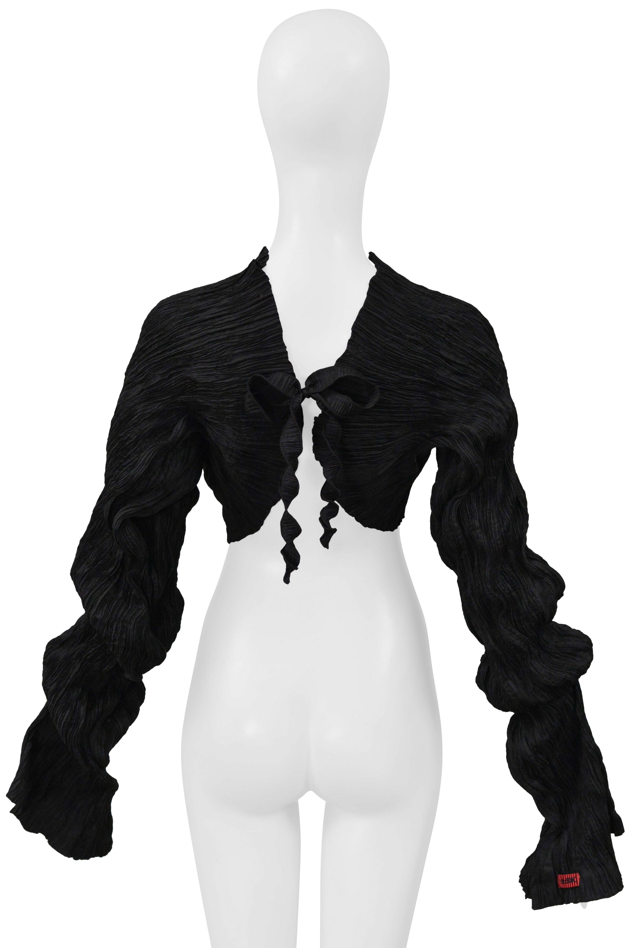 LEIKO STUDIO BLACK PLEATED CRINKLE SLEEVES WITH TIES
