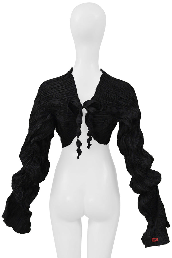 LEIKO STUDIO BLACK PLEATED CRINKLE SLEEVES WITH TIES