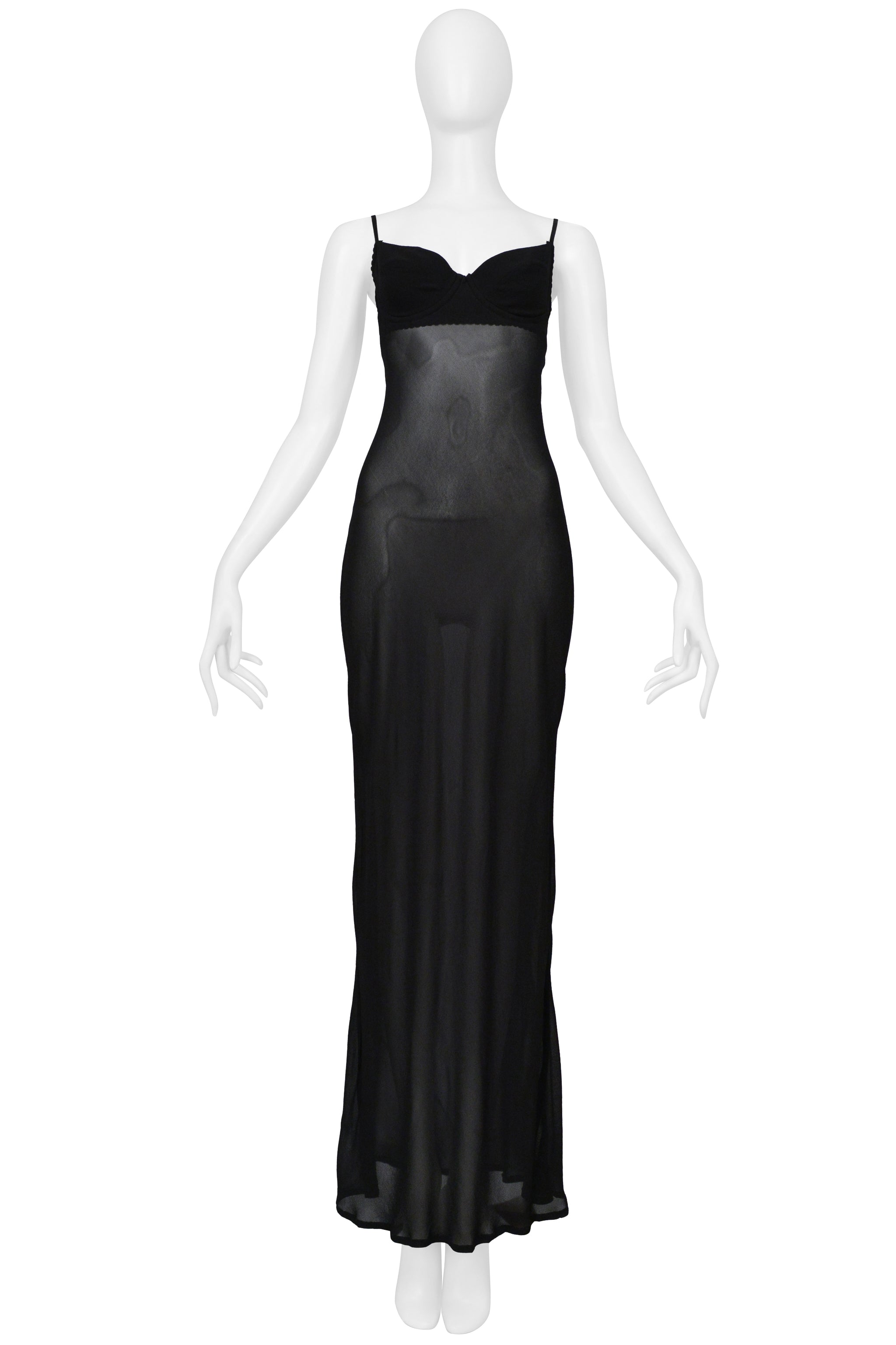 sheer slip dress black LOLITA LEMPICKA BLACK SHEER MAXI SLIP DRESS