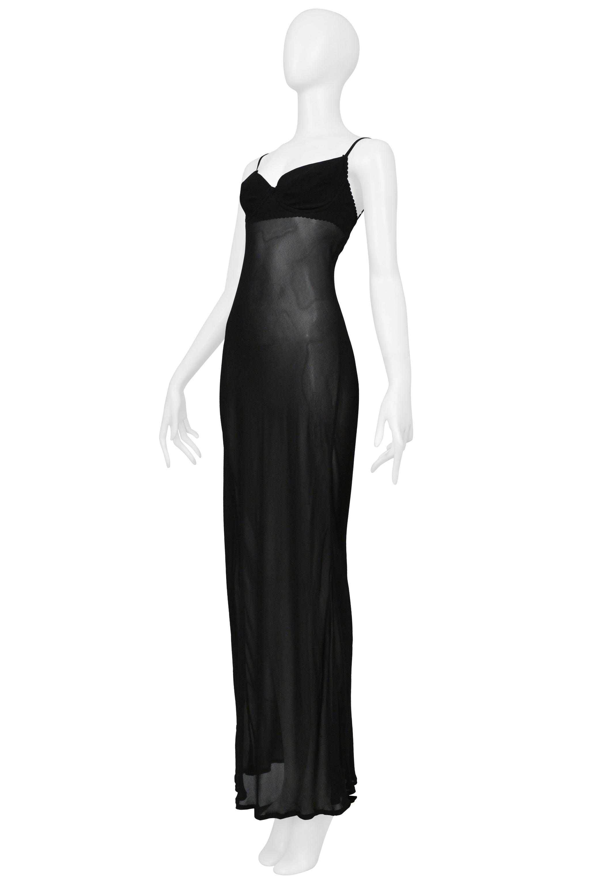 LOLITA LEMPICKA BLACK SHEER MAXI SLIP DRESS