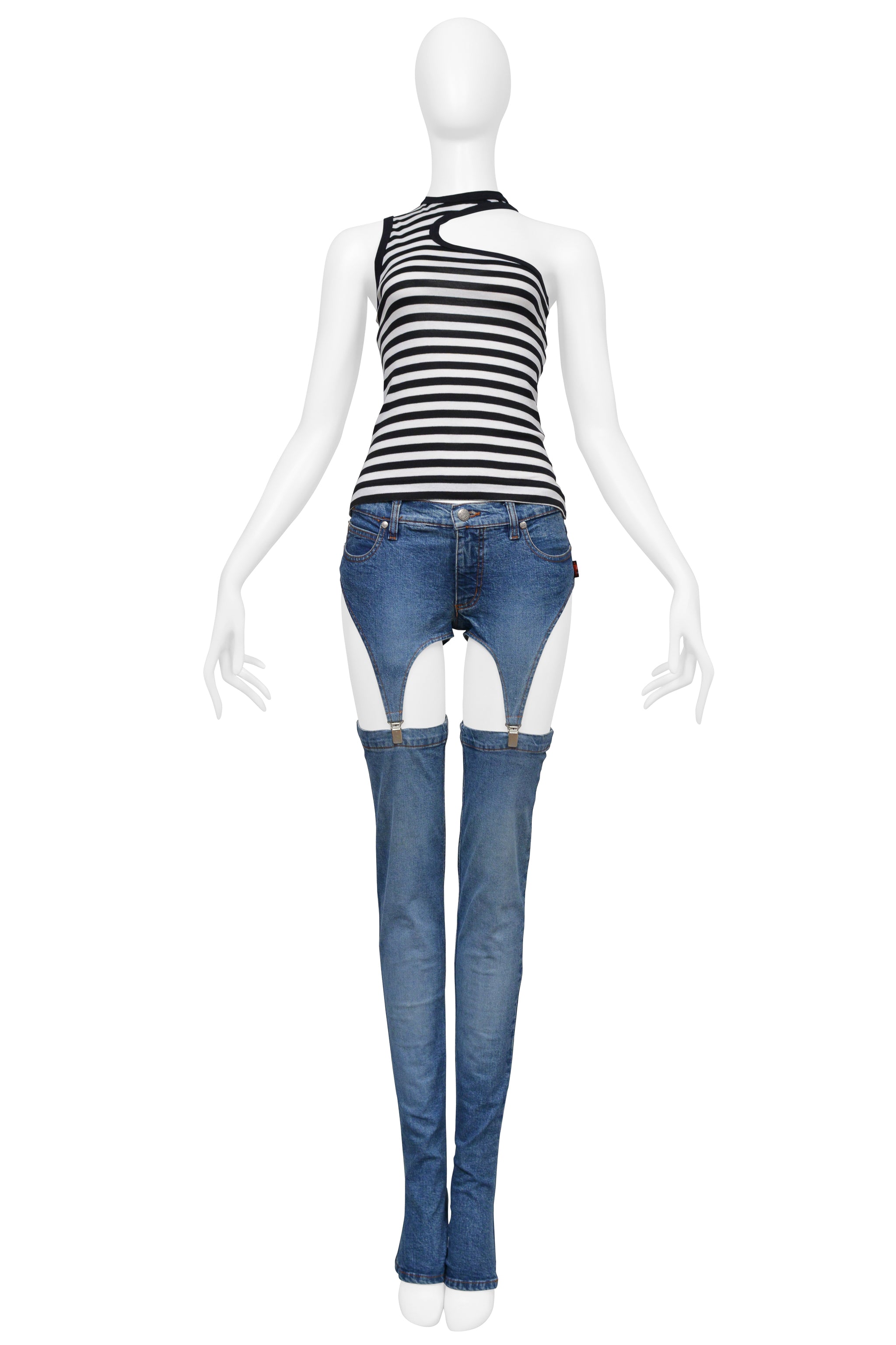 JEAN GAULTIER BLUE DENIM CONVERTIBLE CUTOUT JEANS