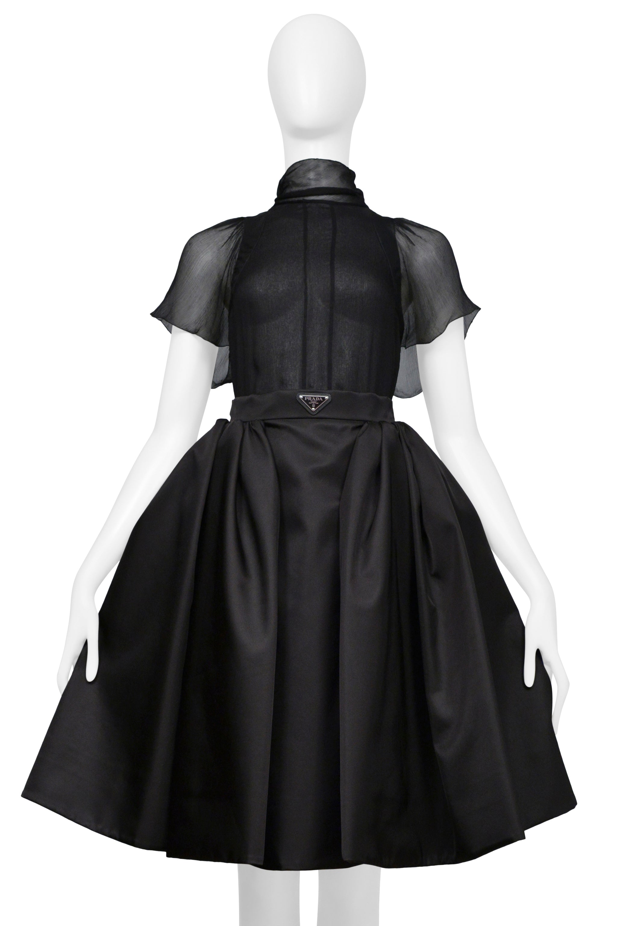 PRADA BY RAF SIMONS RE-NYLON BLACK SKIRT WITH LOGO 2021