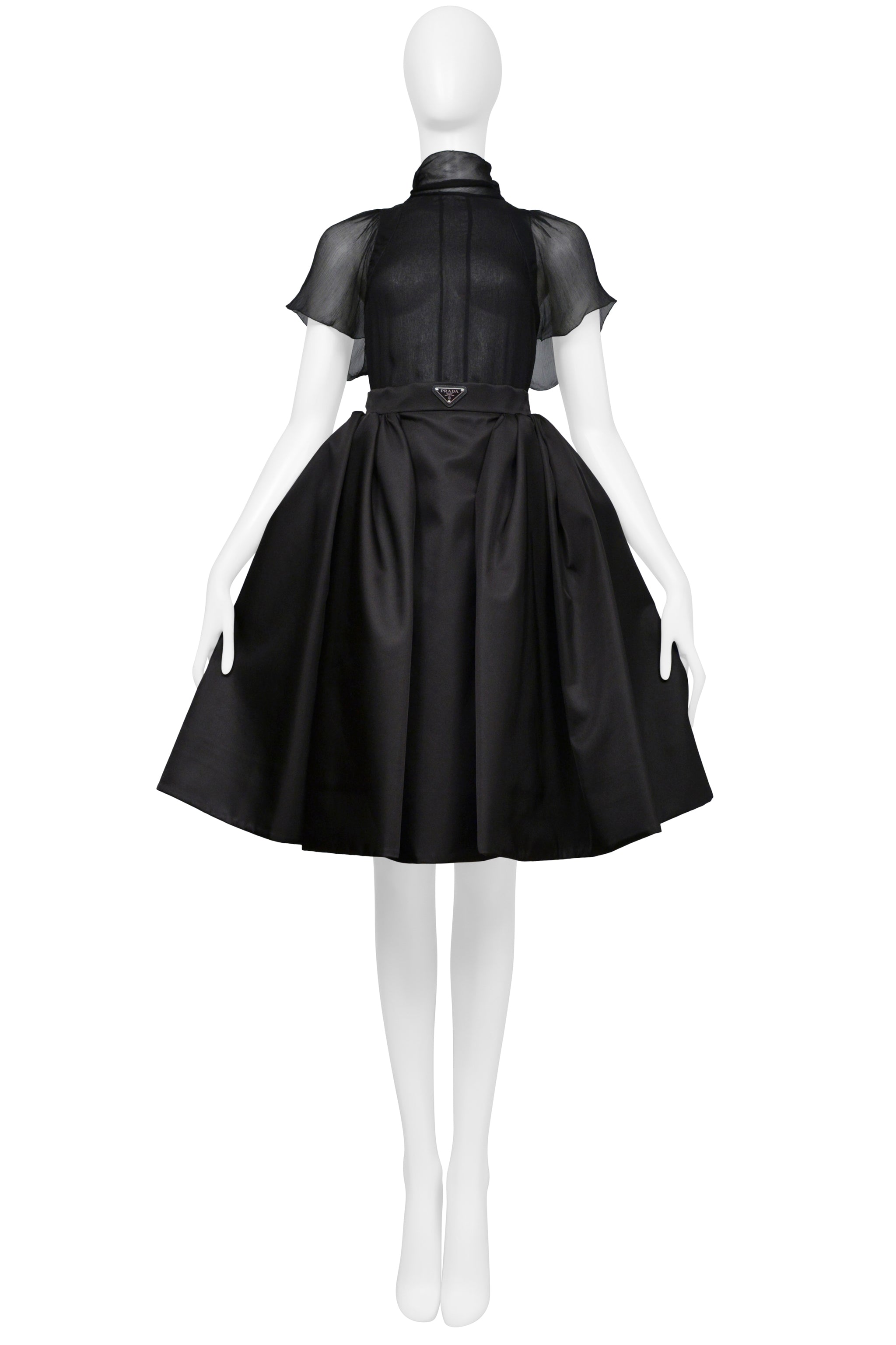 PRADA BLACK SILK SHEER CHIFFON TOP WITH BUTTERFLY BACK