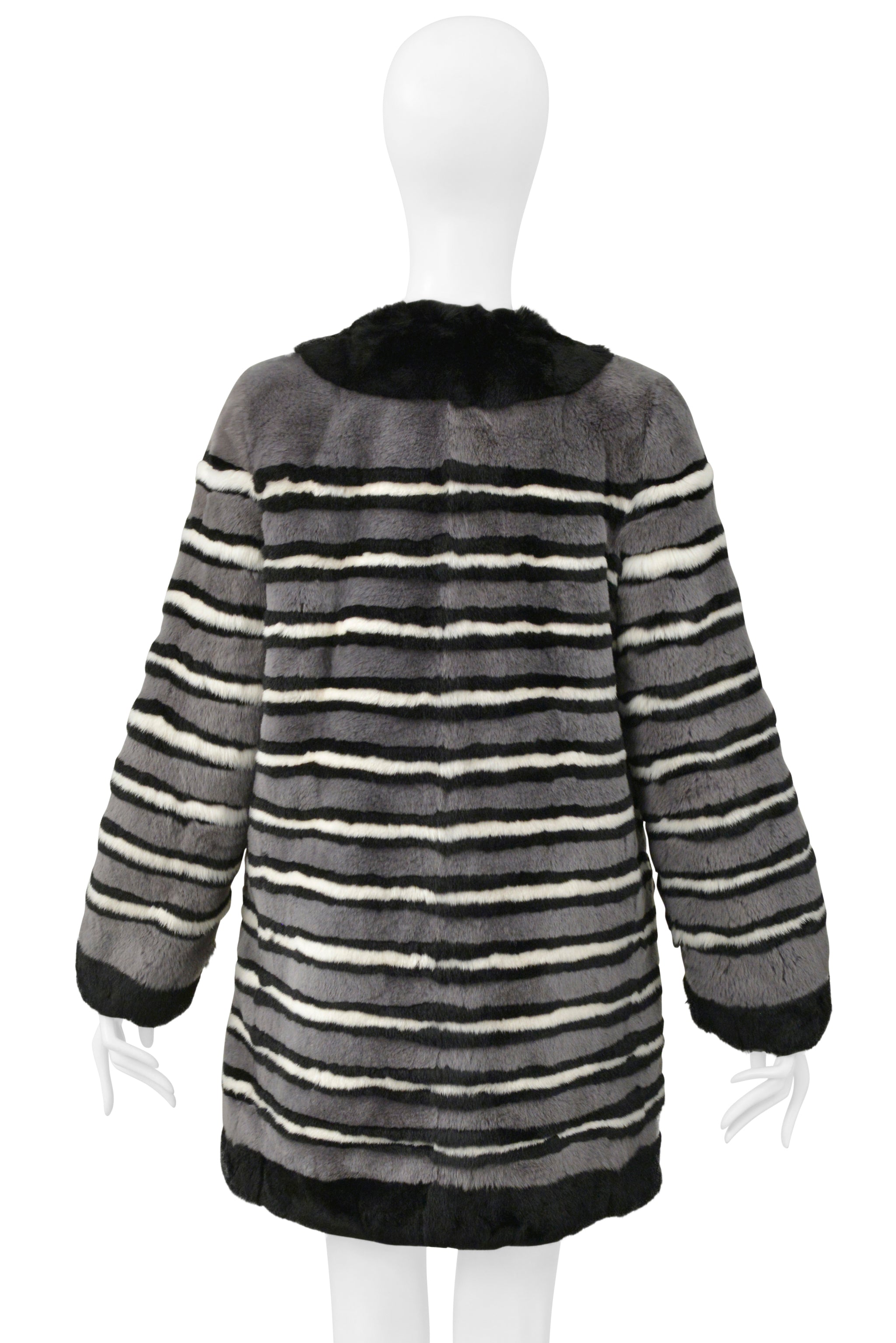 MARC JACOBS GREY AND BLACK STRIPED RABBIT FUR COAT 2014
