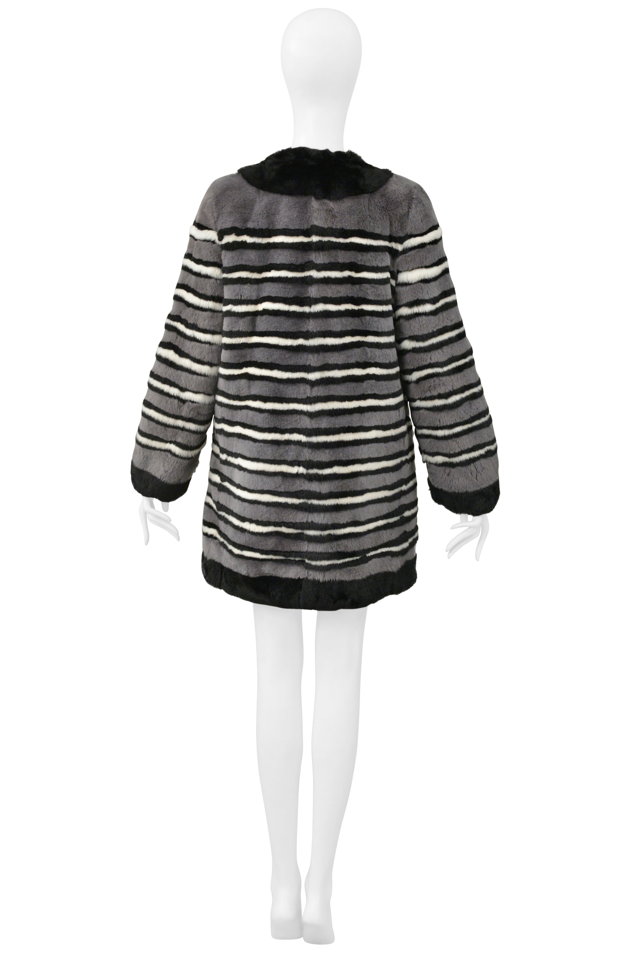 MARC JACOBS GREY AND BLACK STRIPED RABBIT FUR COAT 2014