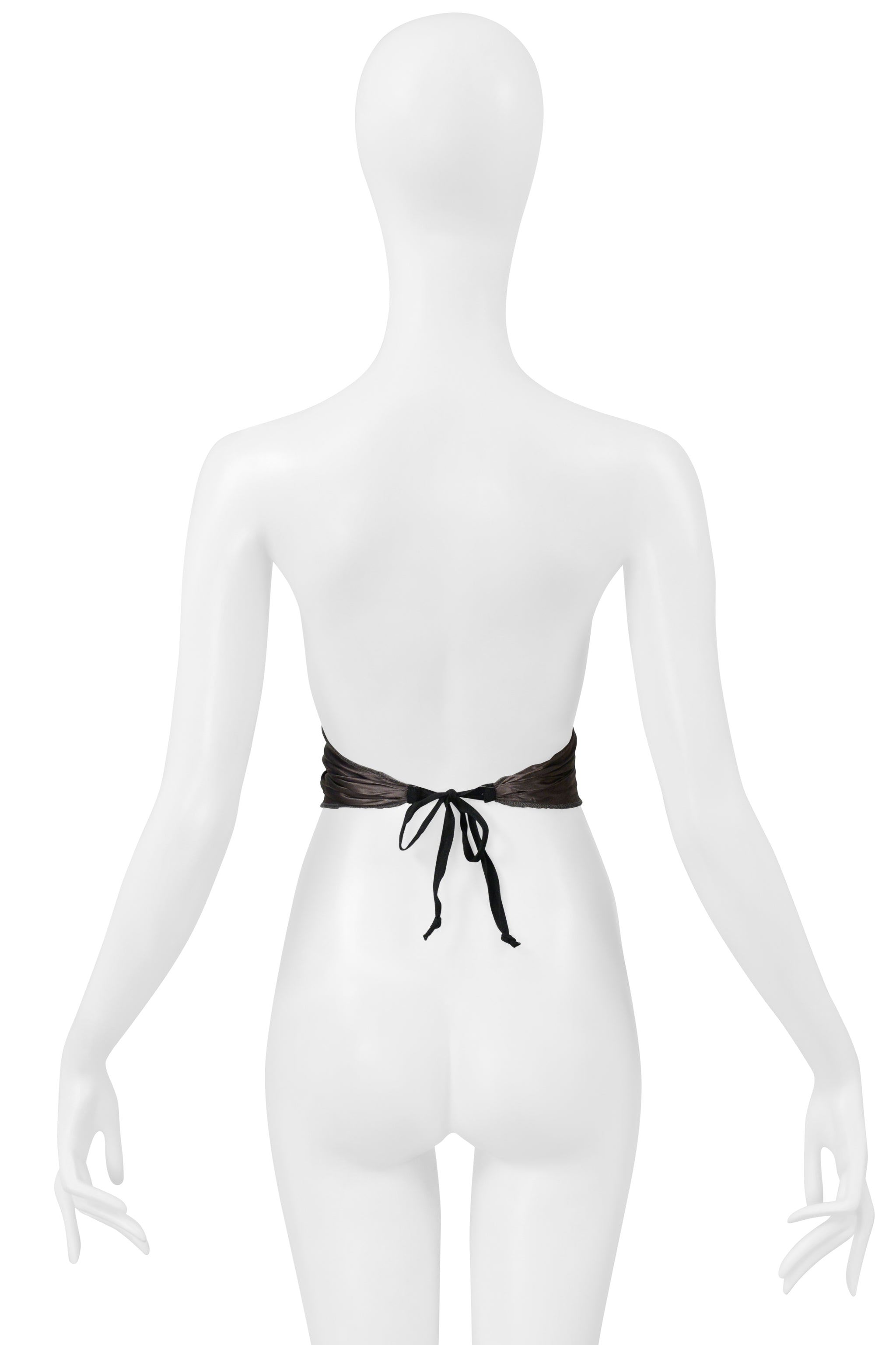 MAISON MARTIN MARGIELA GREY SATIN JABOT WITH BLACK VELVET RIBBON