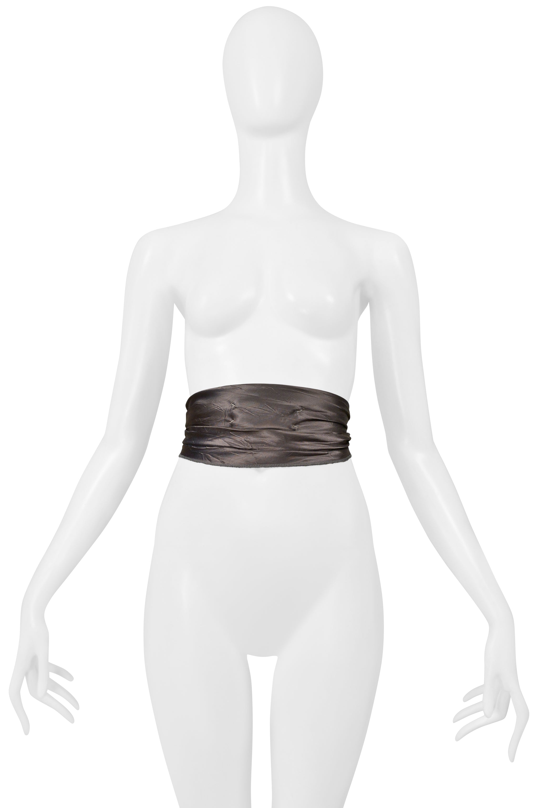 MAISON MARTIN MARGIELA GREY SATIN JABOT WITH BLACK VELVET RIBBON