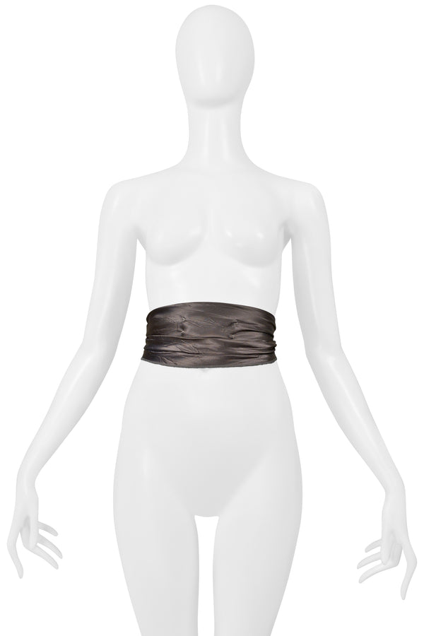 MAISON MARTIN MARGIELA GREY SATIN JABOT WITH BLACK VELVET RIBBON