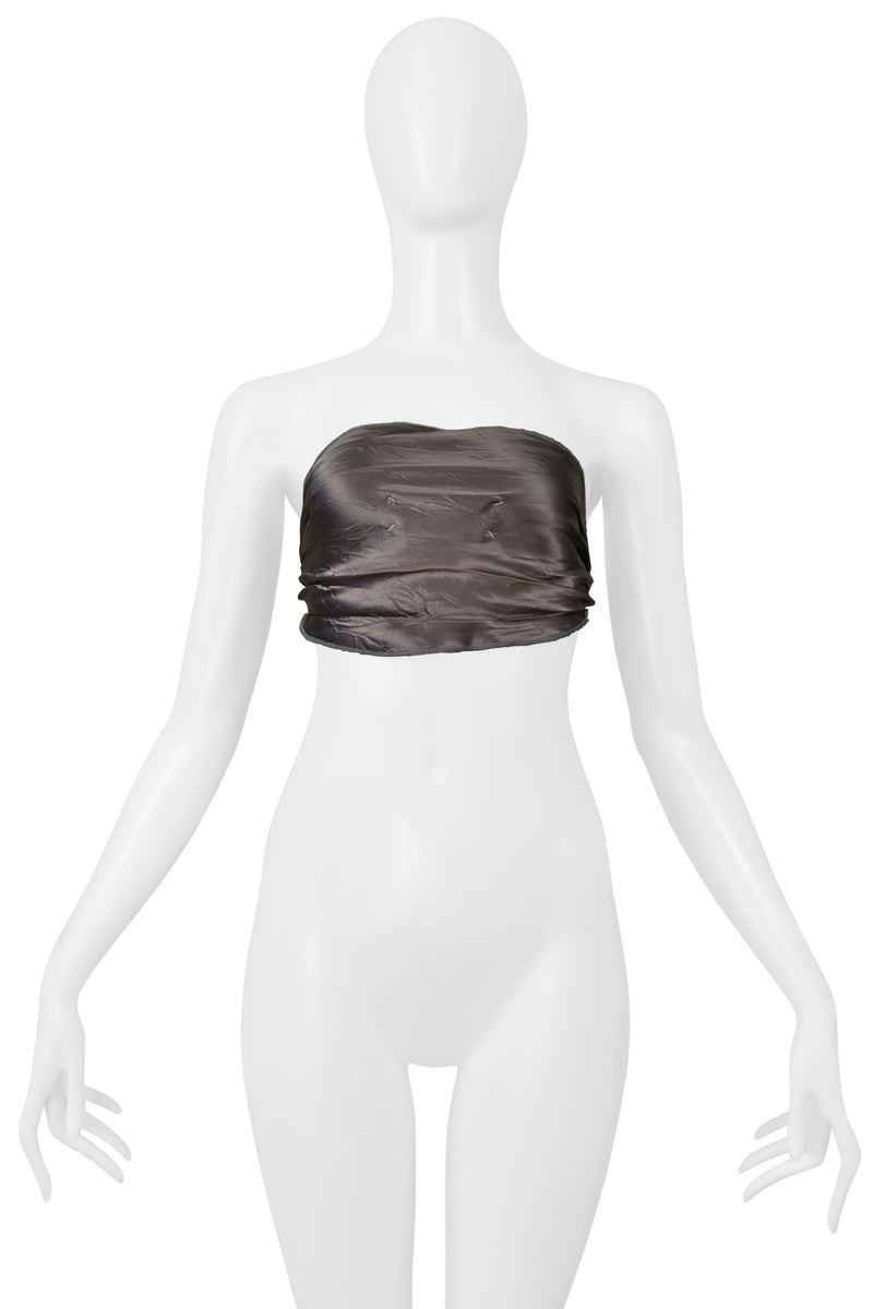 MAISON MARTIN MARGIELA GREY SATIN JABOT WITH BLACK VELVET RIBBON