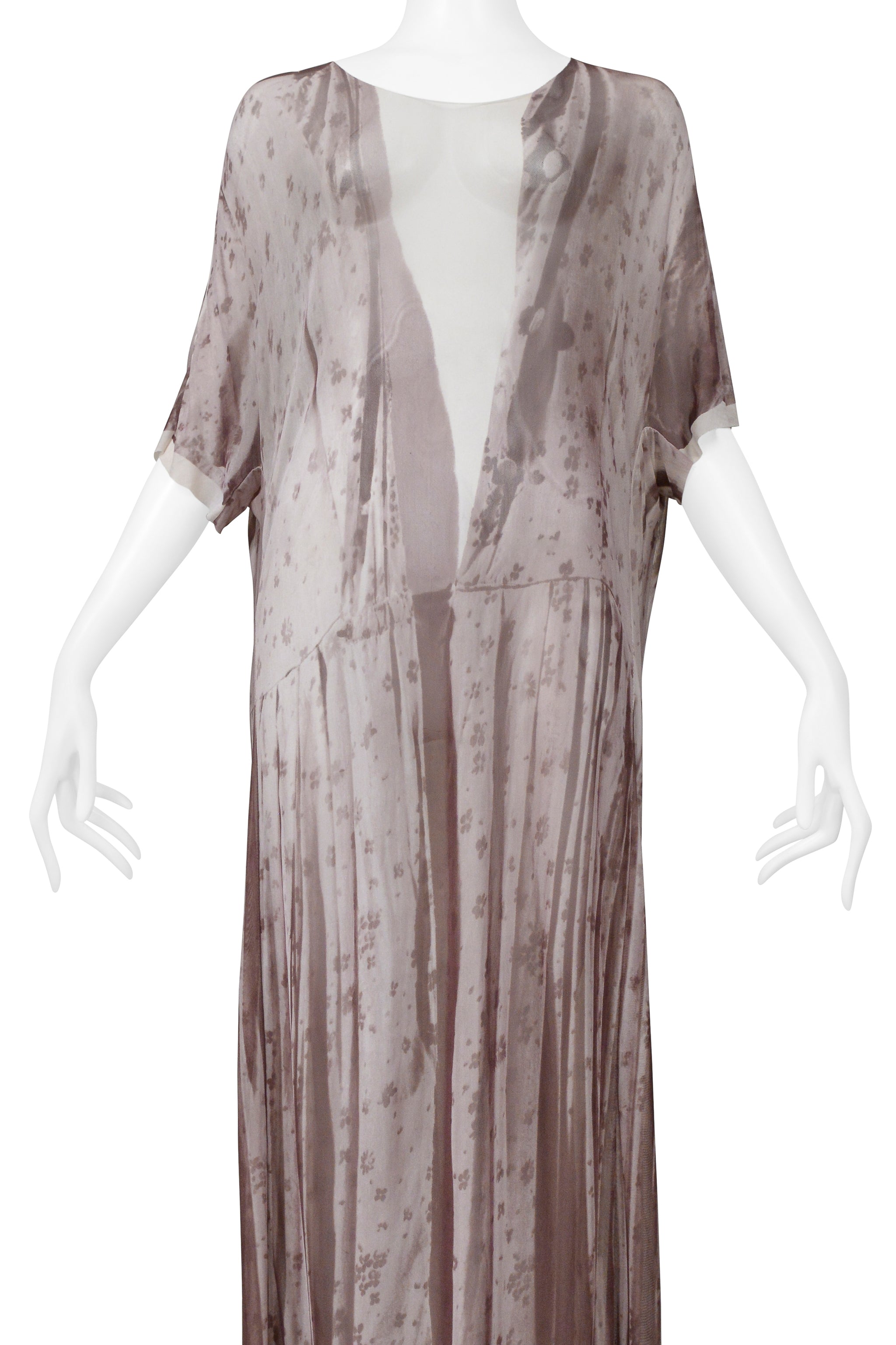 MAISON MARTIN MARGIELA TROMPE L'OEIL PHOTO PRINT BROWN FLORAL MAXI DRESS 1990S