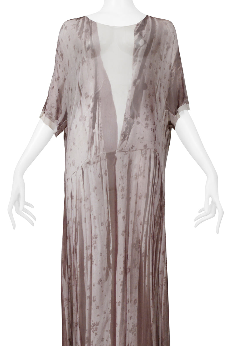 MAISON MARTIN MARGIELA TROMPE L'OEIL PHOTO PRINT BROWN FLORAL MAXI DRESS 1999