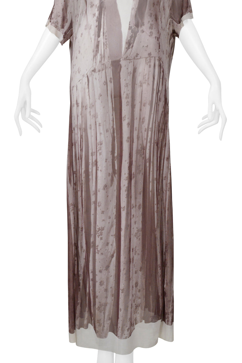 MAISON MARTIN MARGIELA TROMPE L'OEIL PHOTO PRINT BROWN FLORAL MAXI DRESS 1999