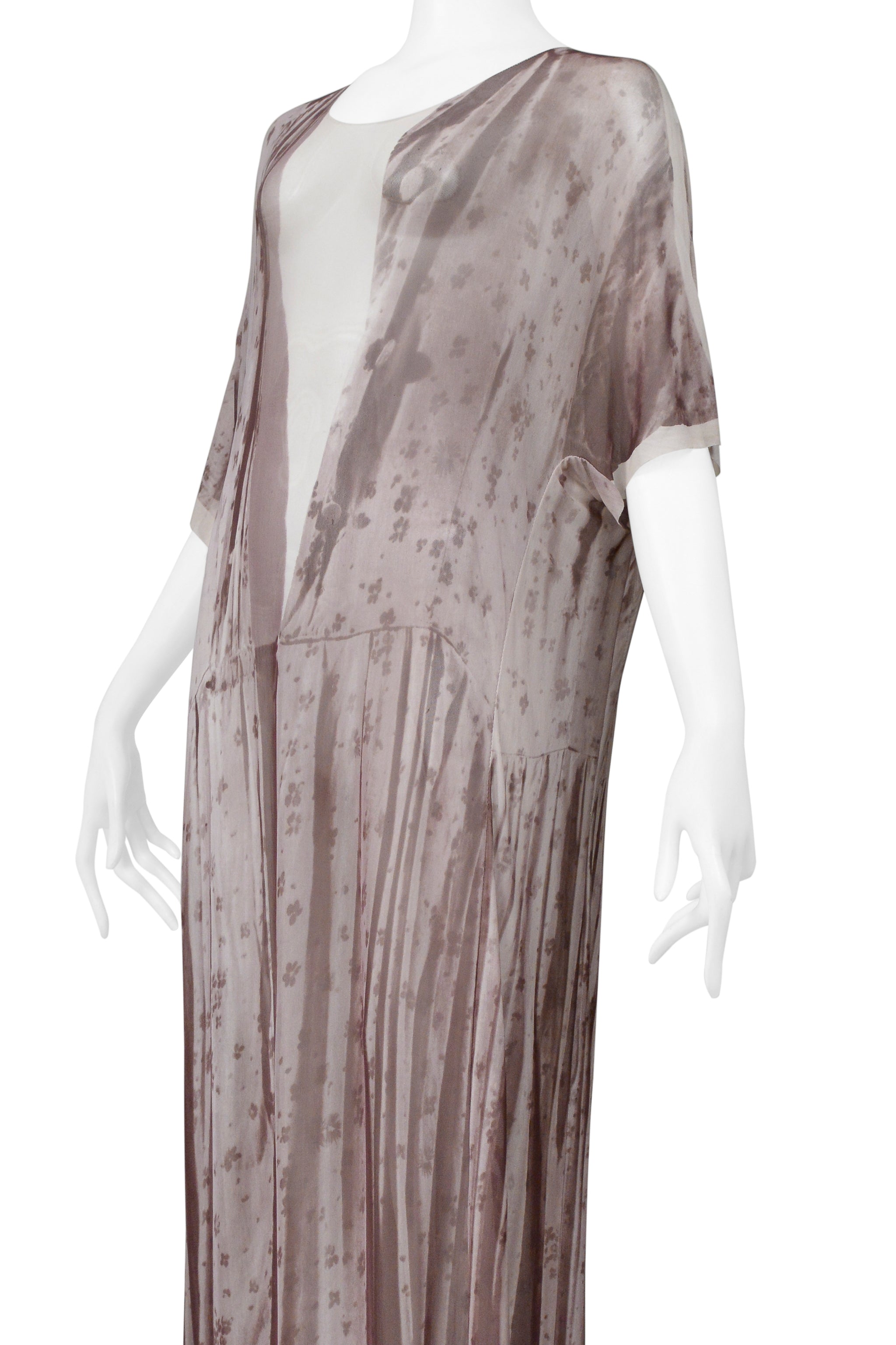 MAISON MARTIN MARGIELA TROMPE L'OEIL PHOTO PRINT BROWN FLORAL MAXI DRESS 1990S
