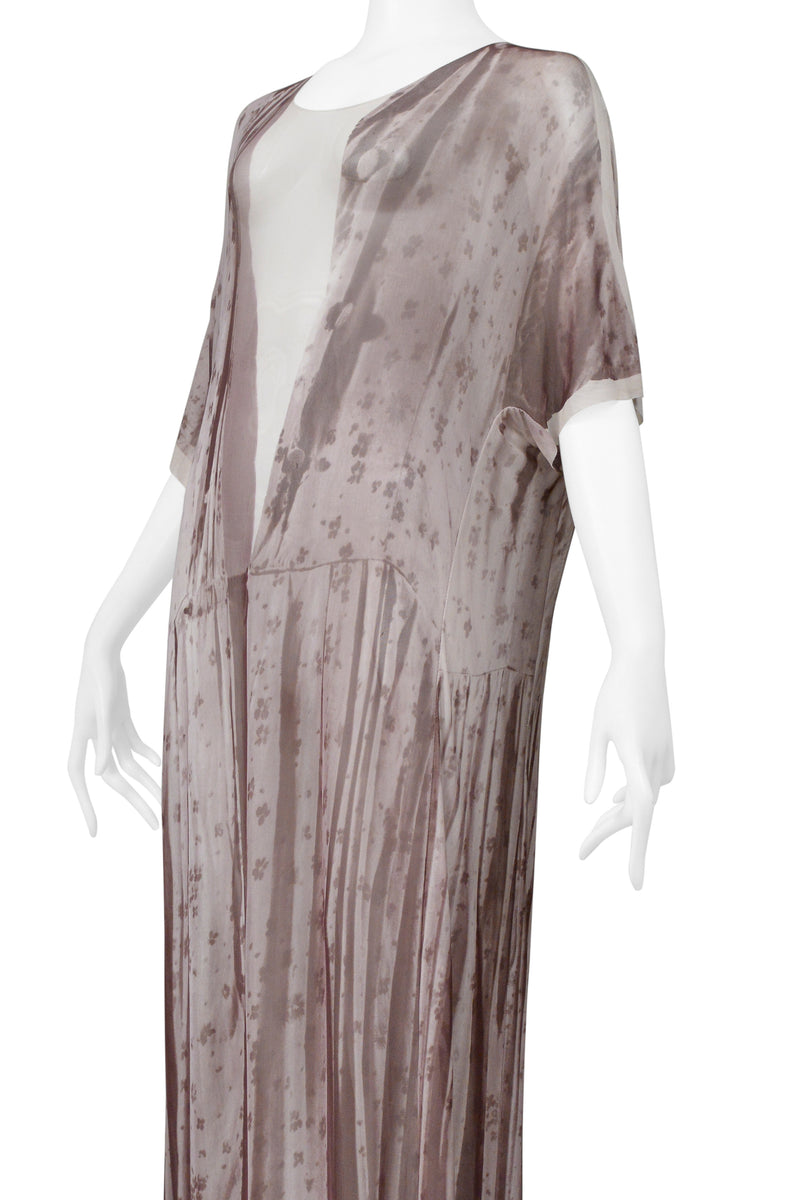 MAISON MARTIN MARGIELA TROMPE L'OEIL PHOTO PRINT BROWN FLORAL MAXI DRESS 1999