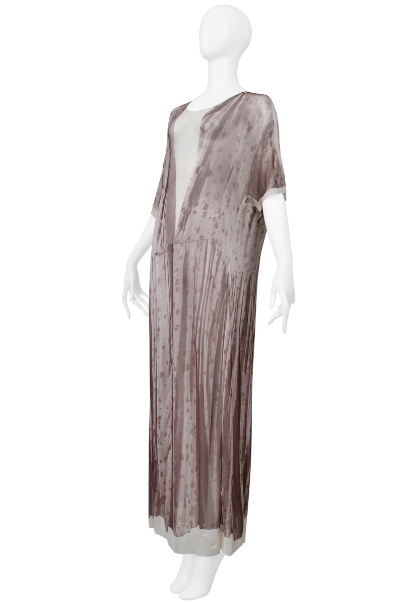 MAISON MARTIN MARGIELA TROMPE L'OEIL PHOTO PRINT BROWN FLORAL MAXI DRESS 1999