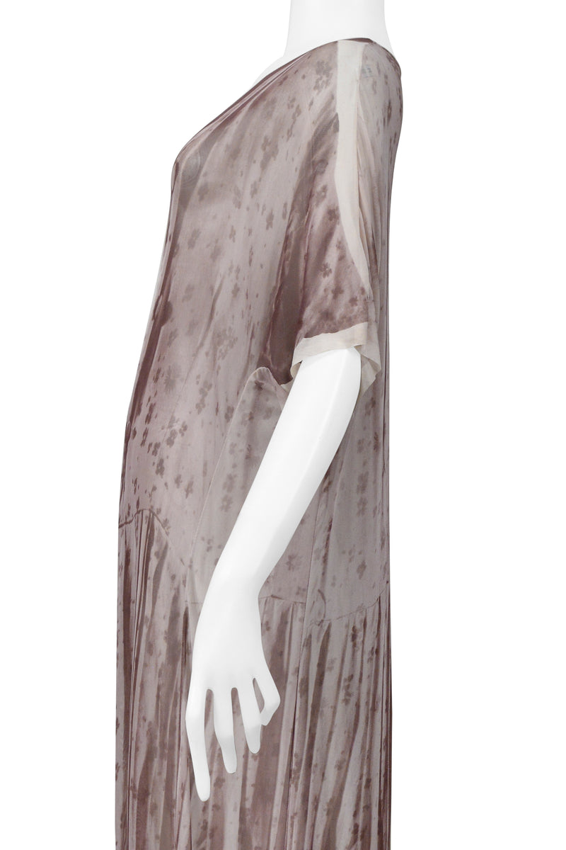 MAISON MARTIN MARGIELA TROMPE L'OEIL PHOTO PRINT BROWN FLORAL MAXI DRESS 1999