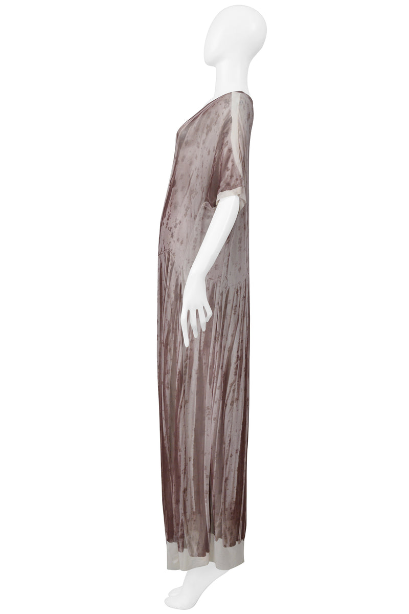 MAISON MARTIN MARGIELA TROMPE L'OEIL PHOTO PRINT BROWN FLORAL MAXI DRESS 1999