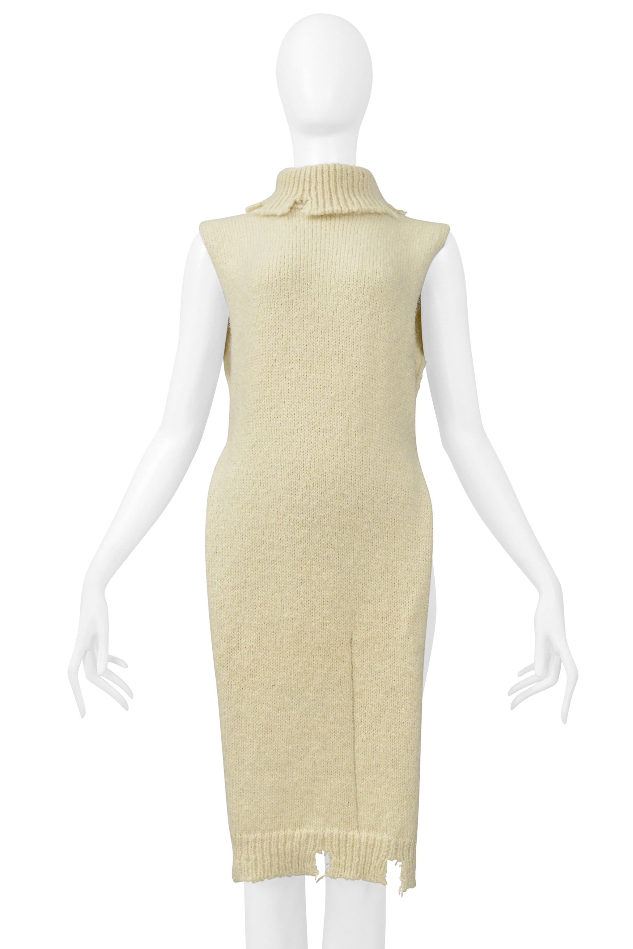 MAISON MARTIN MARGIELA OFF WHITE DECONSTRUCTED HIGH LOW SWEATER WITH HIGH NECK 2000-2001