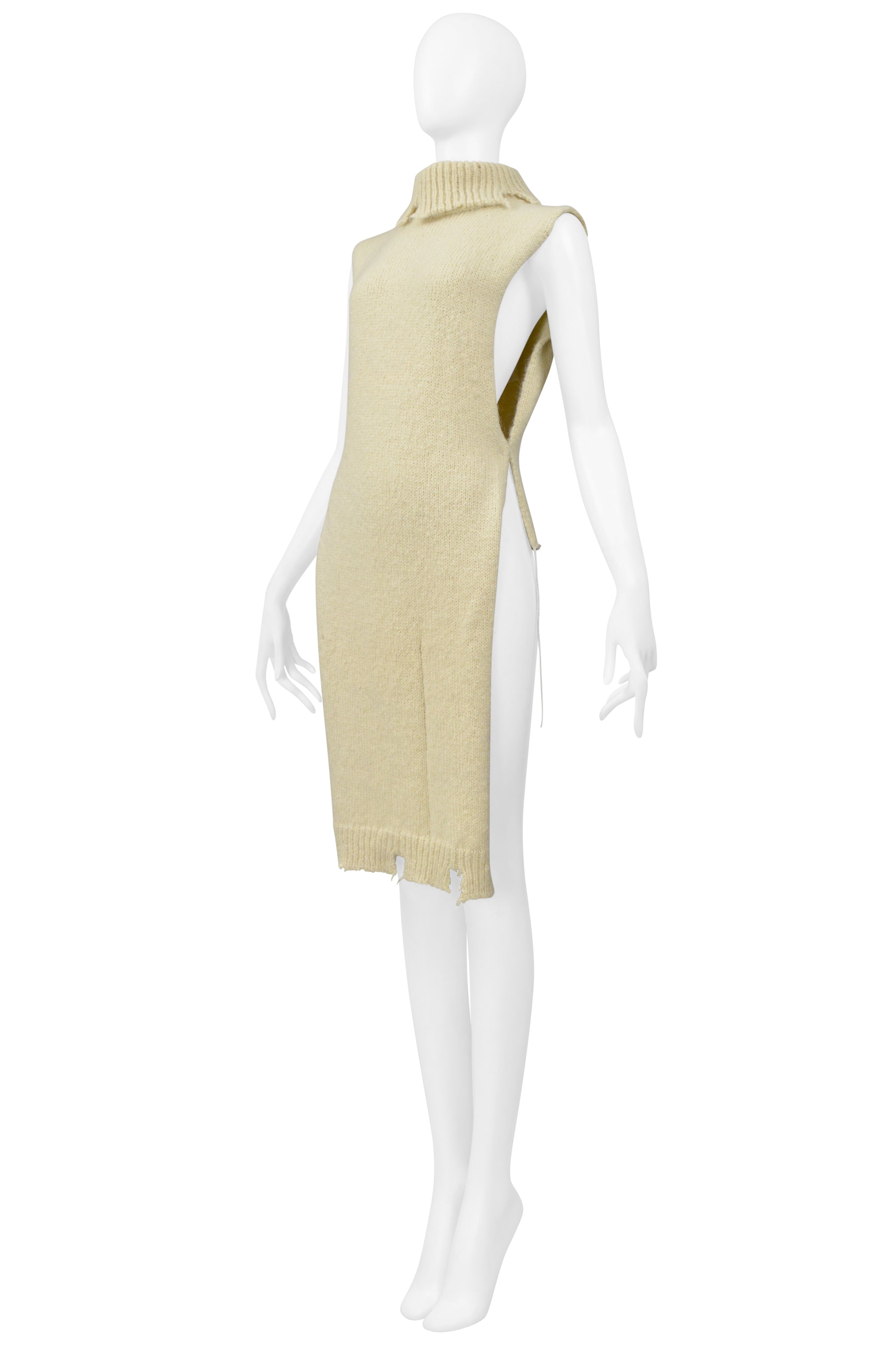 MAISON MARTIN MARGIELA OFF WHITE DECONSTRUCTED HIGH LOW SWEATER WITH HIGH NECK 2000-2001