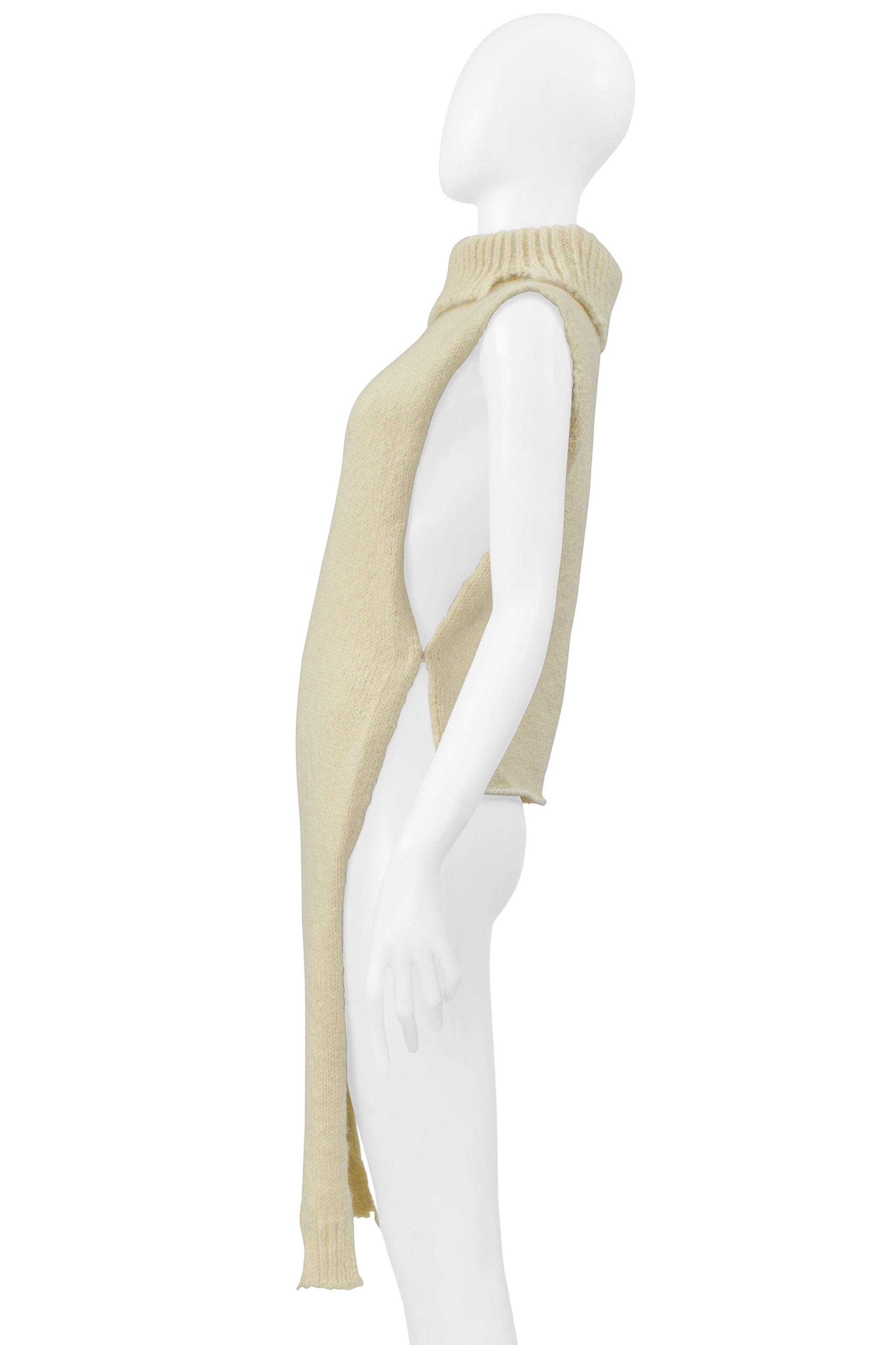 MAISON MARTIN MARGIELA OFF WHITE DECONSTRUCTED HIGH LOW SWEATER WITH HIGH NECK 2000-2001