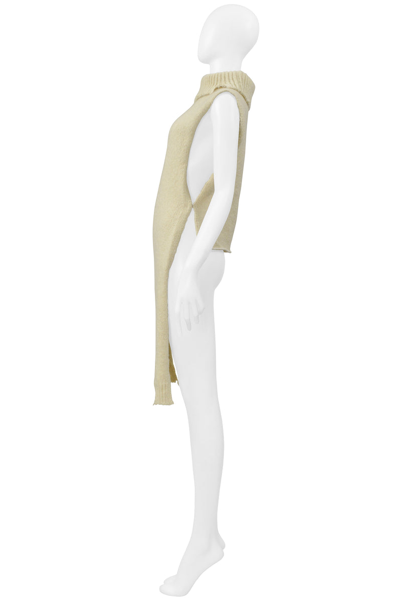 MAISON MARTIN MARGIELA OFF WHITE DECONSTRUCTED HIGH LOW SWEATER WITH HIGH NECK 2000-2001