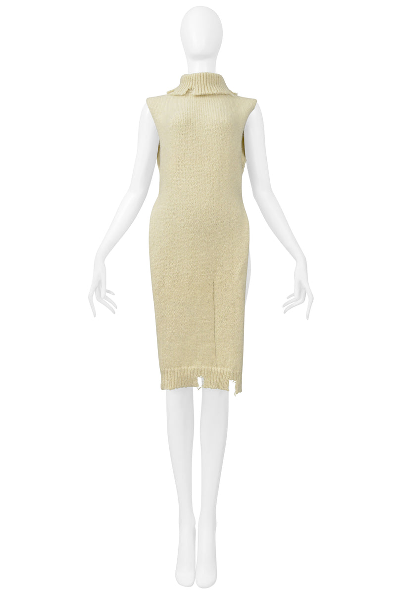 MAISON MARTIN MARGIELA OFF WHITE DECONSTRUCTED HIGH LOW SWEATER WITH HIGH NECK 2000-2001