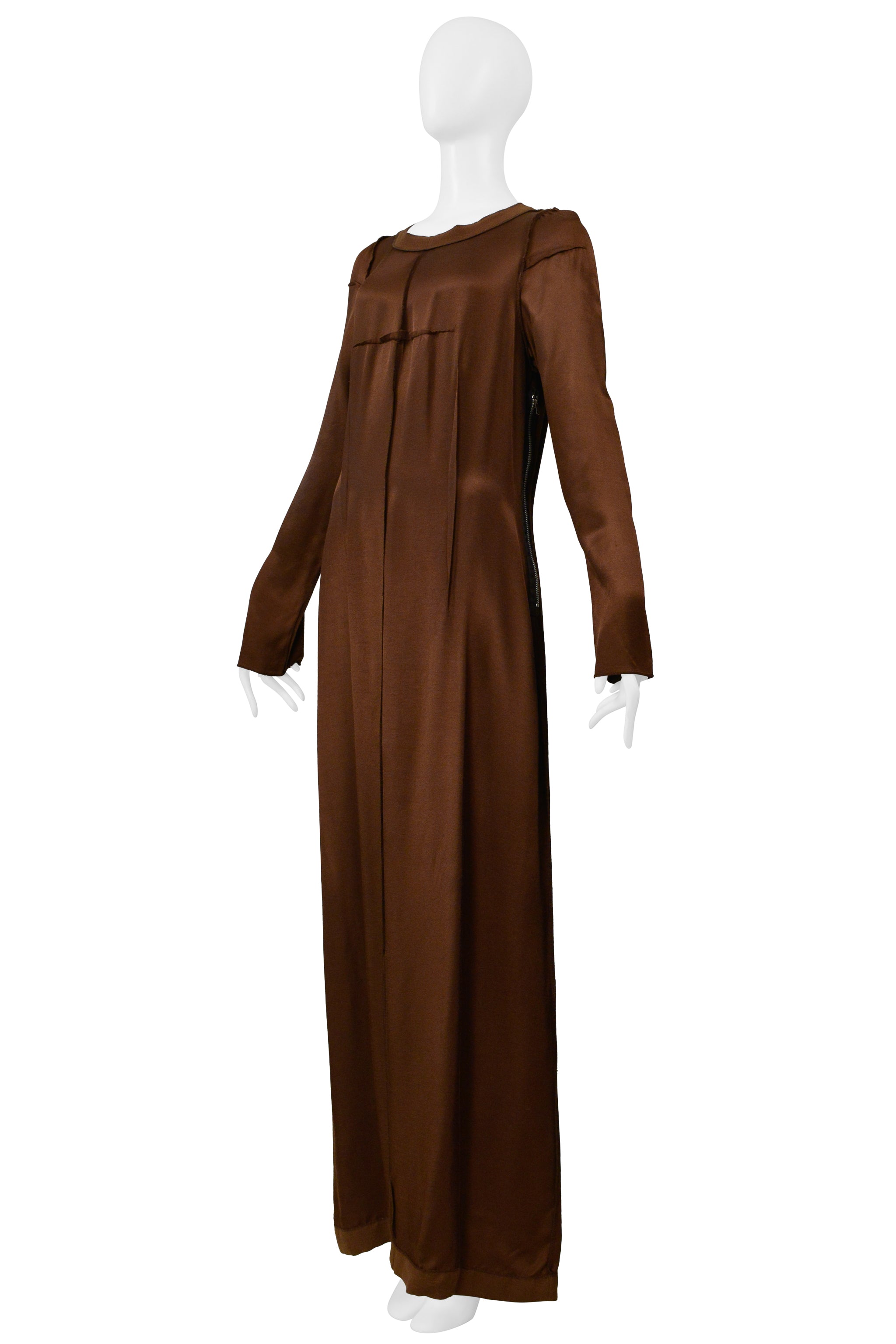 MAISON MARTIN MARGIELA BRONZE EVENING GOWN WITH LONG SLEEVES AND EXPOSED ZIPPER 2000
