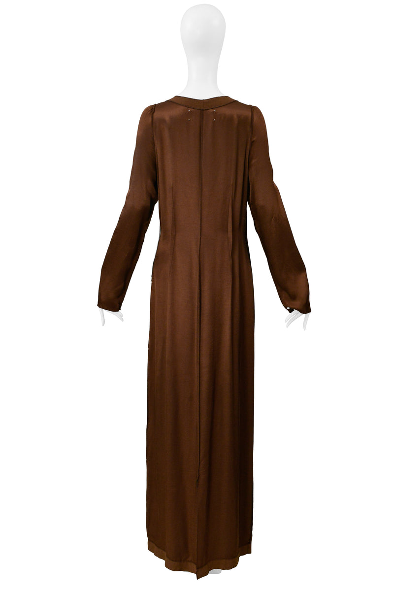 MAISON MARTIN MARGIELA BRONZE EVENING GOWN WITH LONG SLEEVES AND EXPOSED ZIPPER 2000