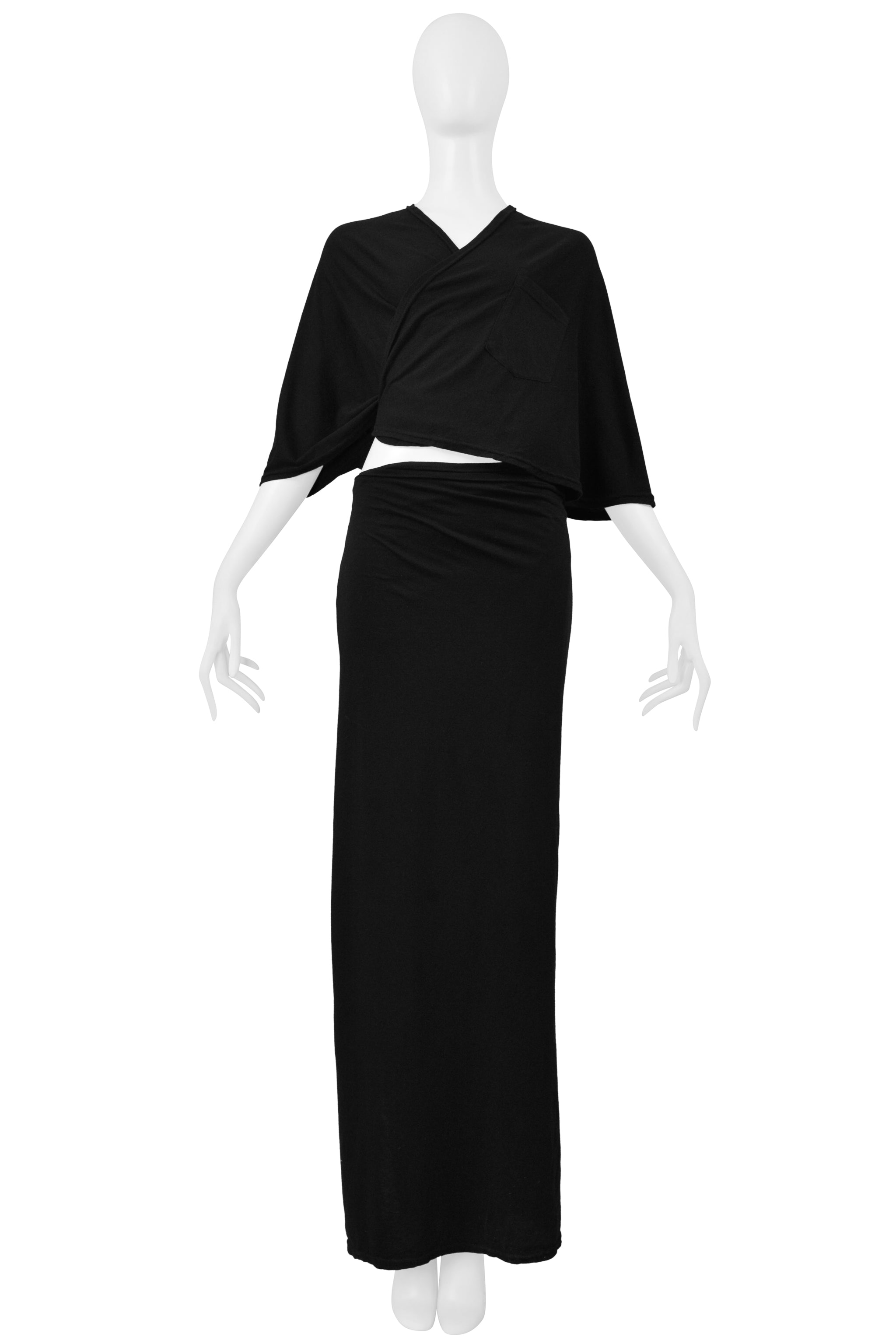 MAISON MARTIN MARGIELA BLACK KNIT WRAP DRESS WITH POCKET 1999