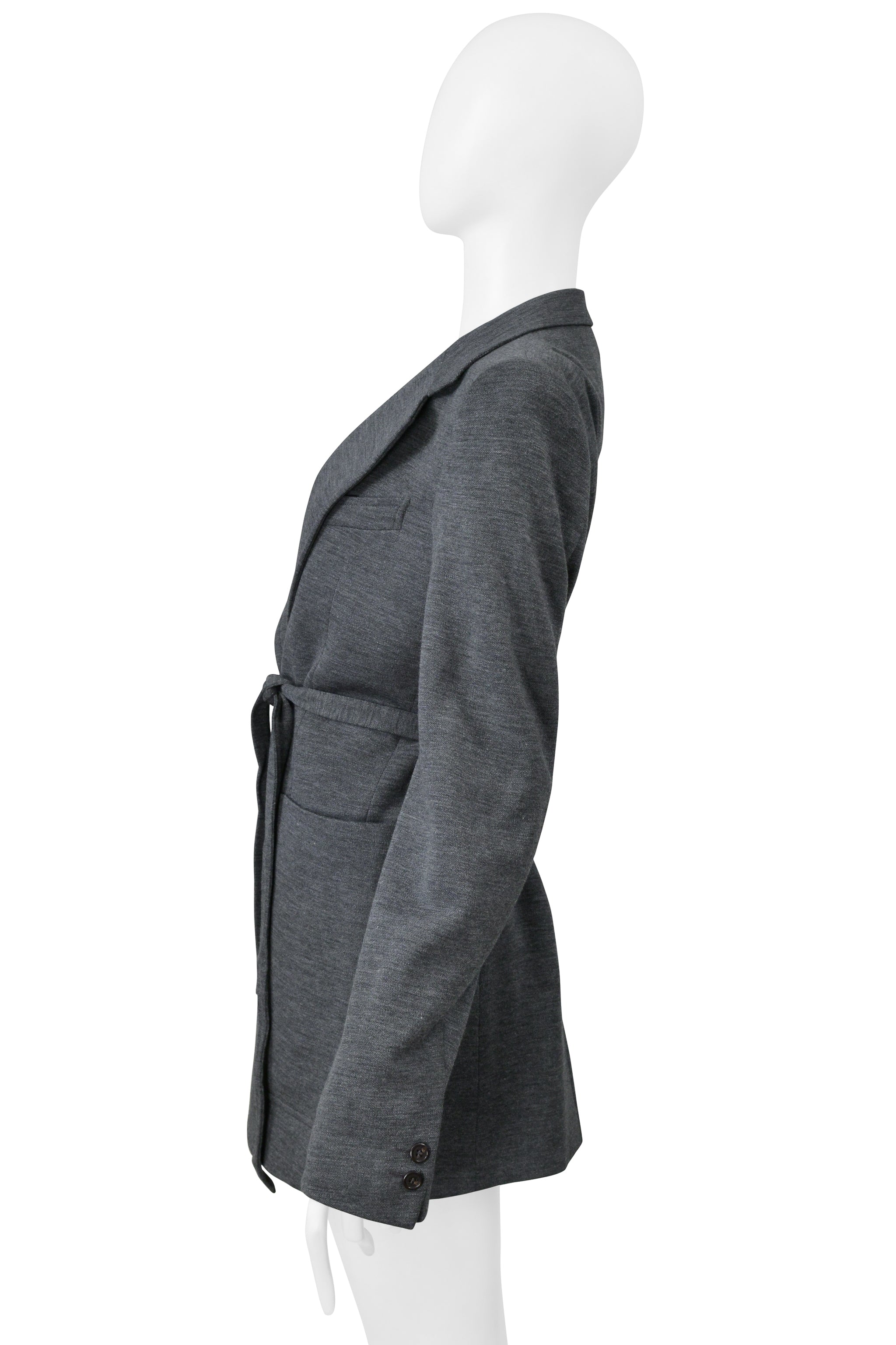 MAISON MARTIN MARGIELA GREY WOOL DOUBLE KNIT JACKET WITH BELT 2000s