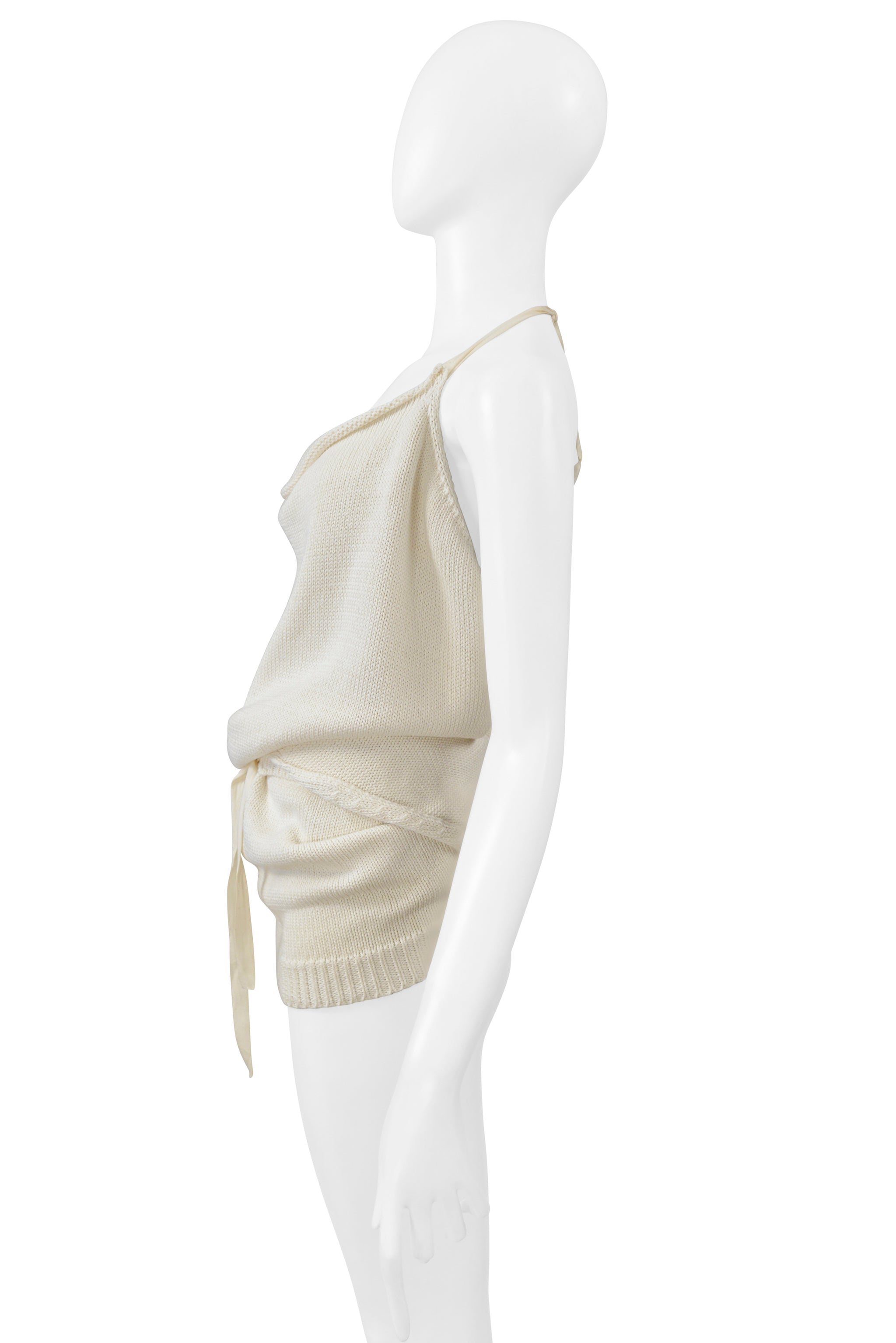MAISON MARTIN MARGIELA OFF WHITE KNIT WRAP HALTER TOP 2000