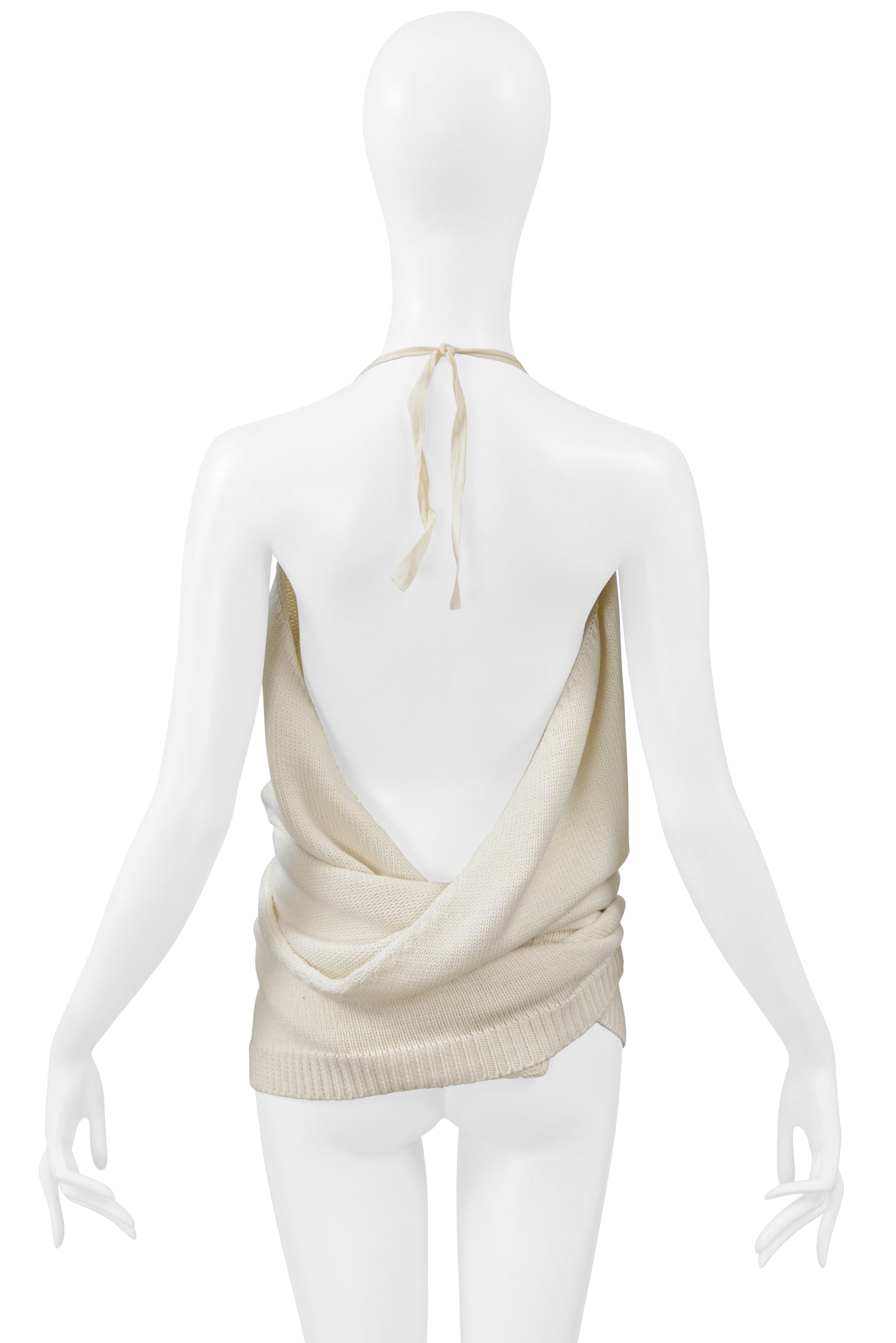 MAISON MARTIN MARGIELA OFF WHITE KNIT WRAP HALTER TOP 2000
