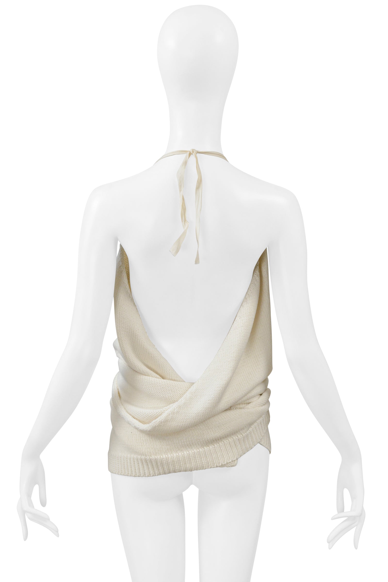 MAISON MARTIN MARGIELA OFF WHITE KNIT WRAP HALTER TOP 2000