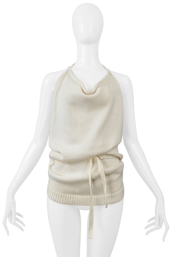 MAISON MARTIN MARGIELA OFF WHITE KNIT WRAP HALTER TOP 2000
