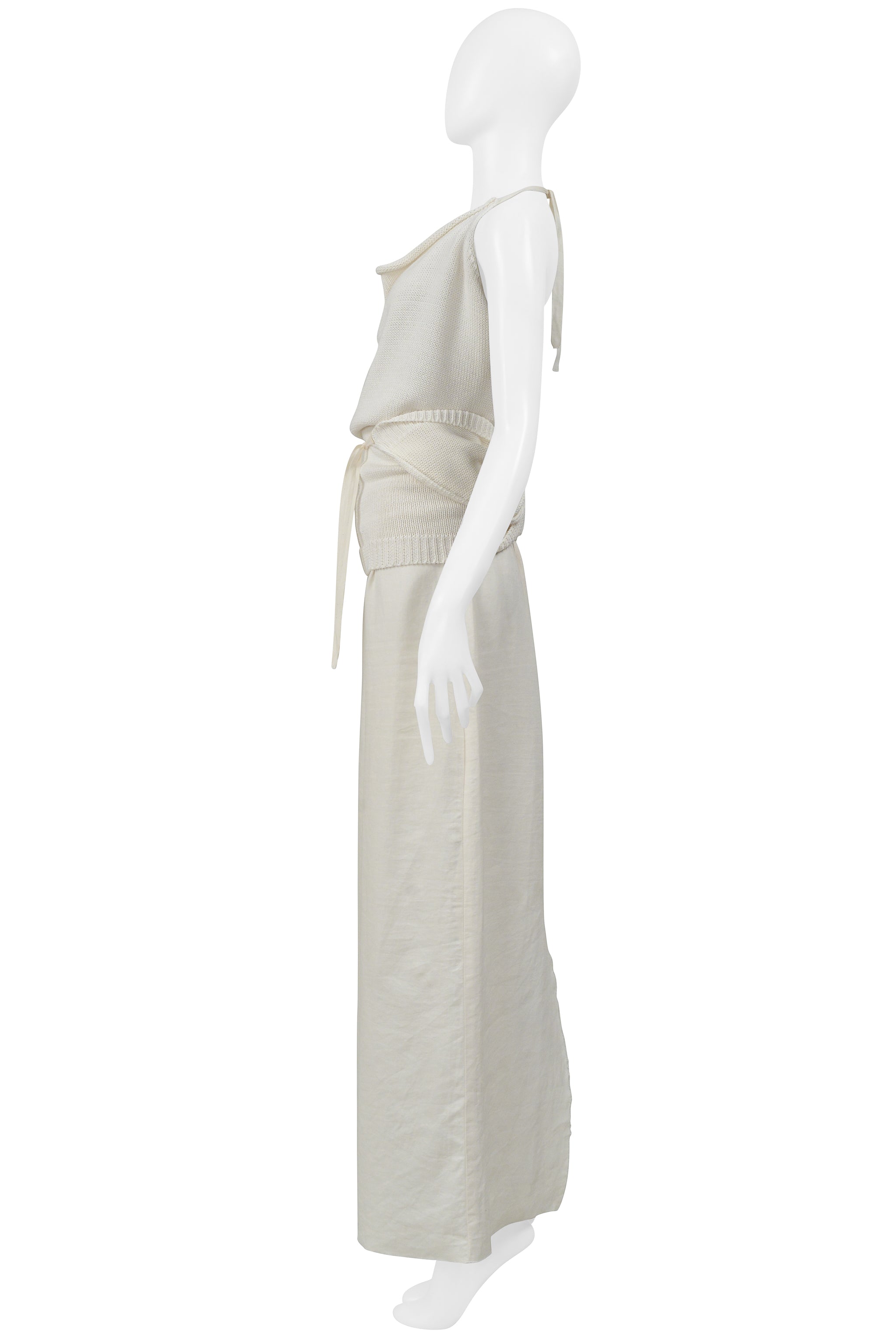 MAISON MARTIN MARGIELA OFF WHITE KNIT WRAP HALTER TOP 2000