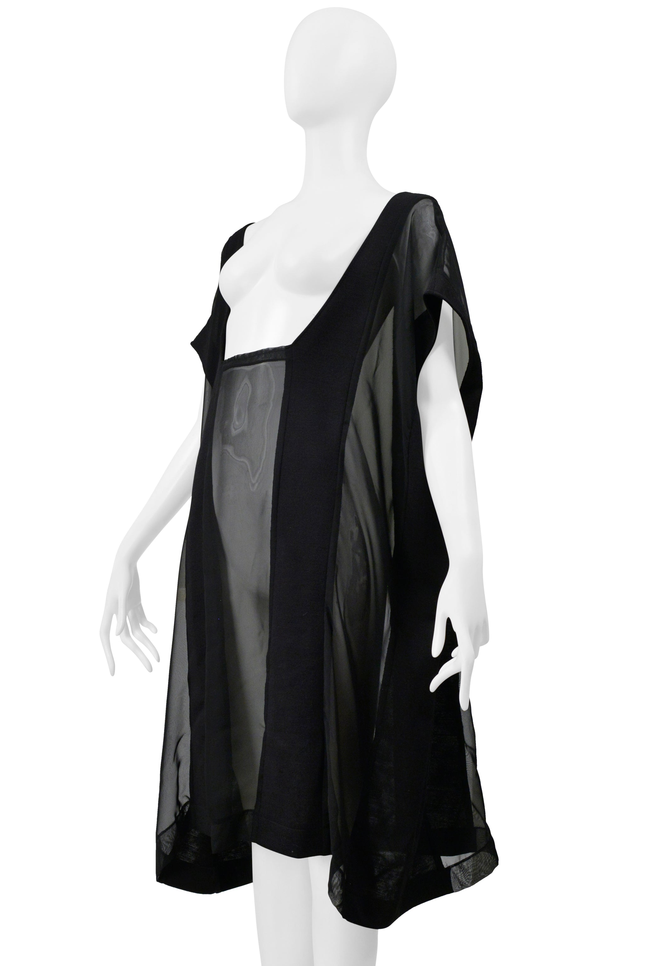 MAISON MARTIN MARGIELA ARTISANAL OVERSIZED BLACK DRESS WITH SHEER PANELS 2000