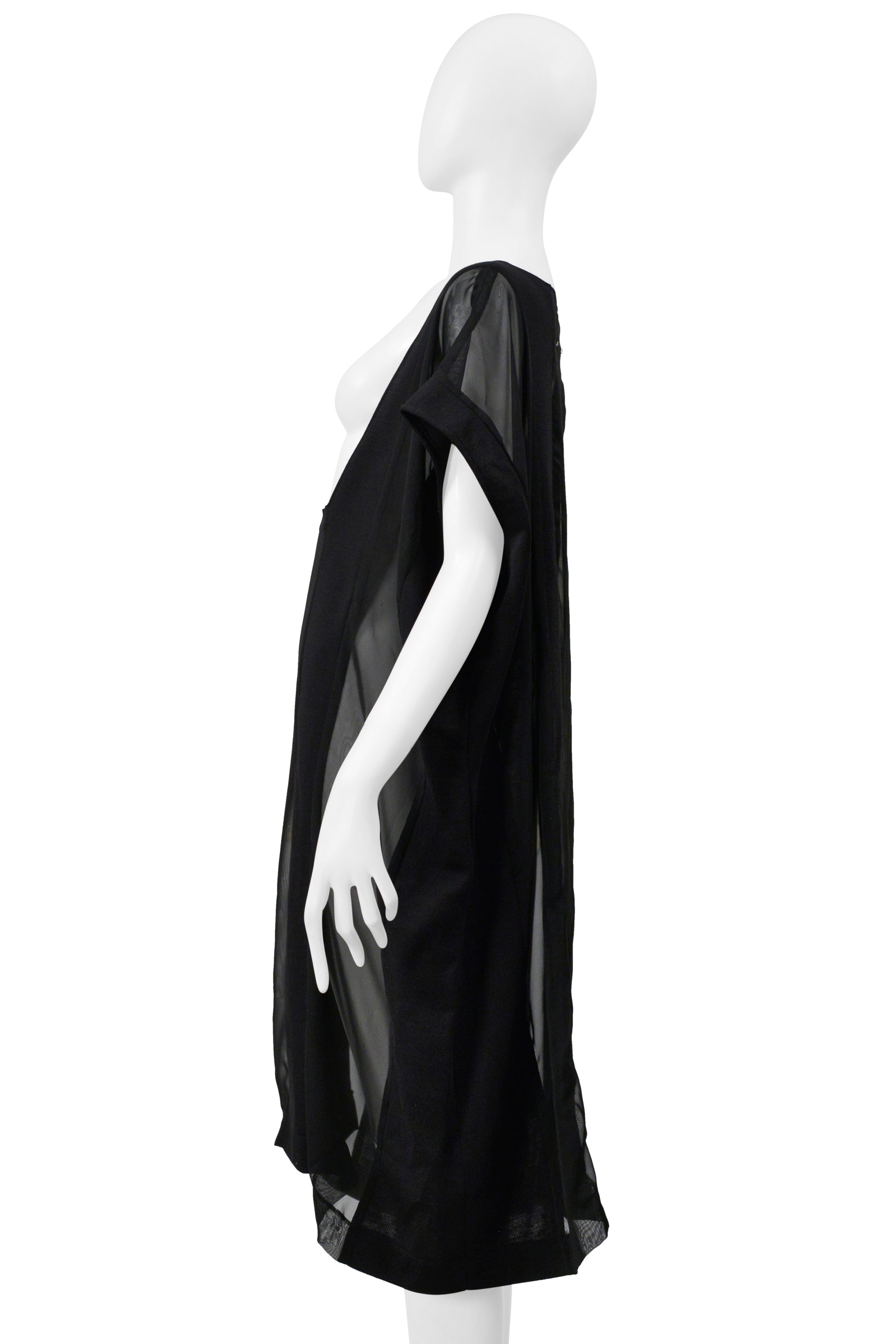 MAISON MARTIN MARGIELA ARTISANAL OVERSIZED BLACK DRESS WITH SHEER PANELS 2000