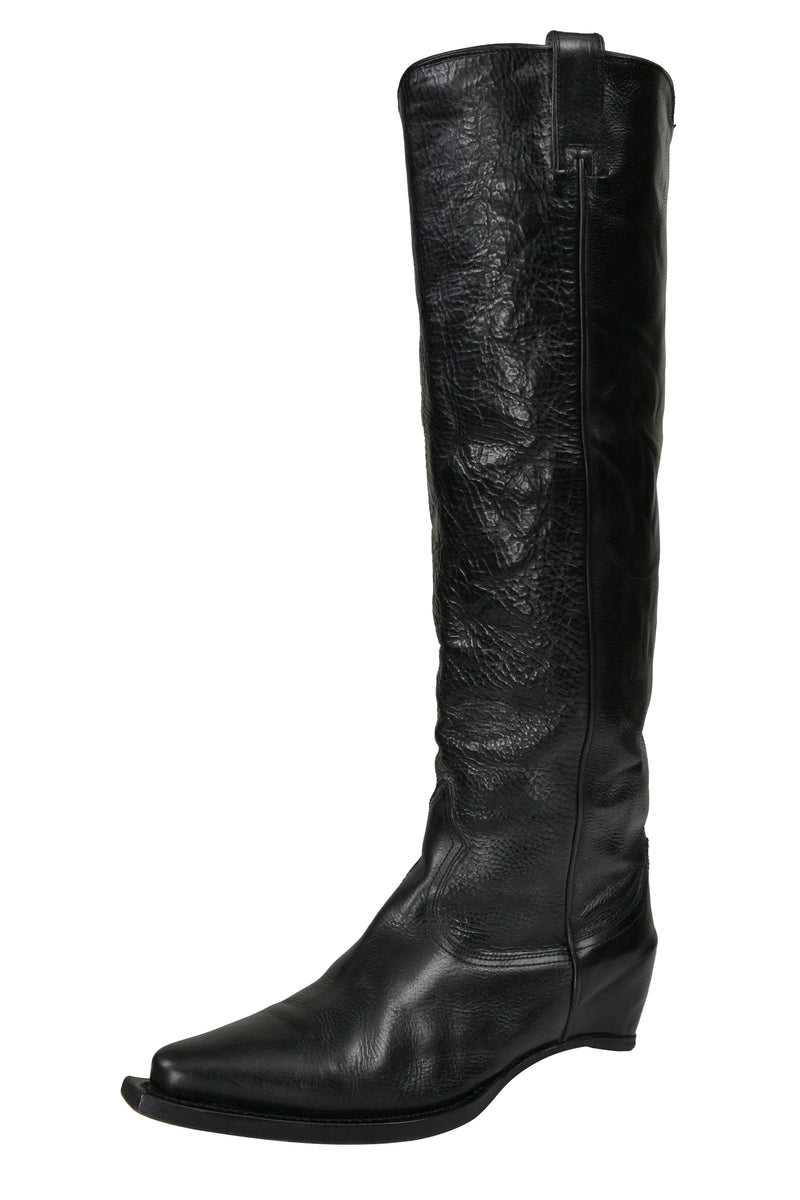 MAISON MARTIN MARGIELA BLACK LEATHER HEELLESS COWBOY BOOTS 2000